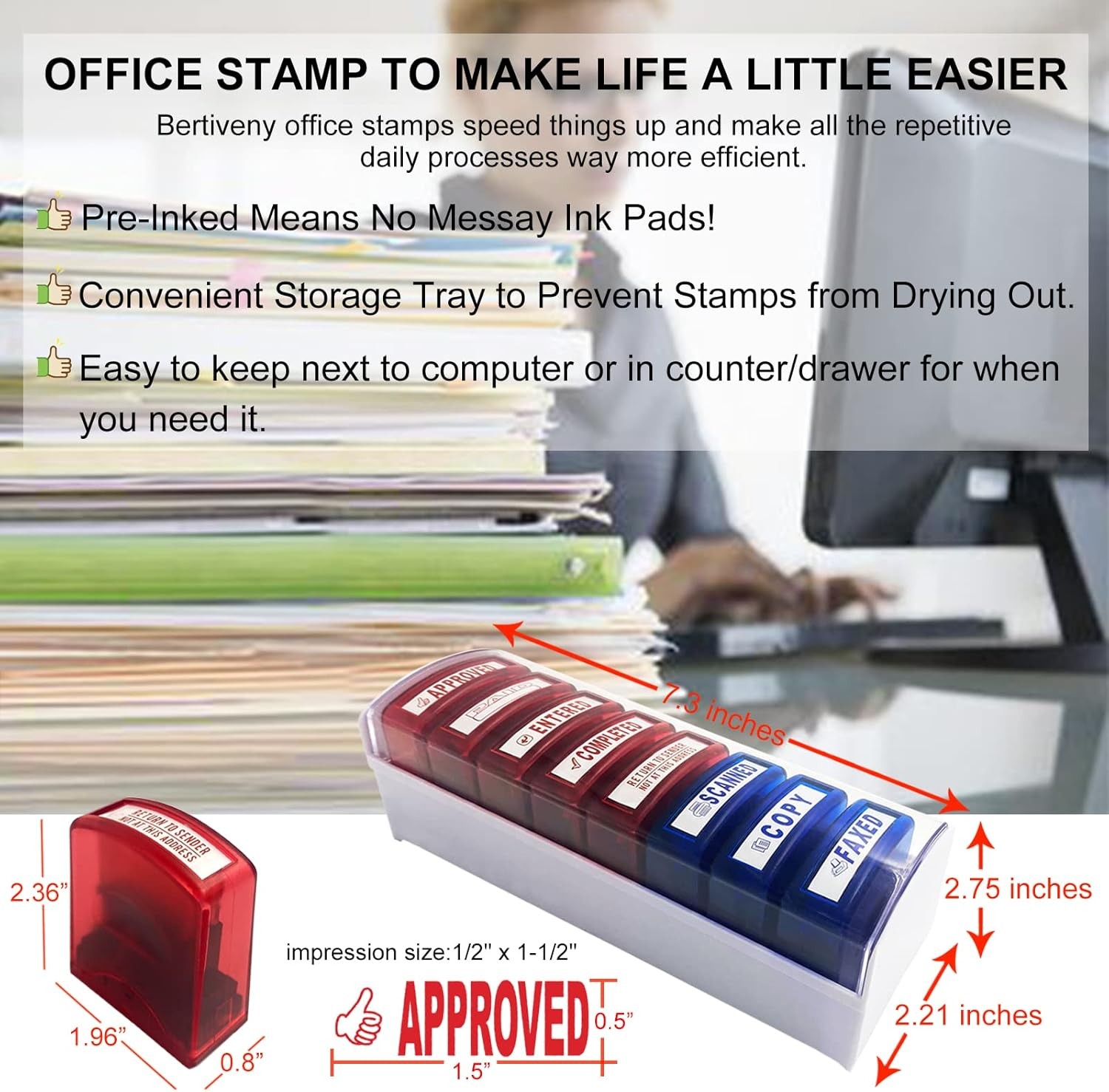Self Inking Office Stamp Set for Approved Paid Completed Copy Faxed