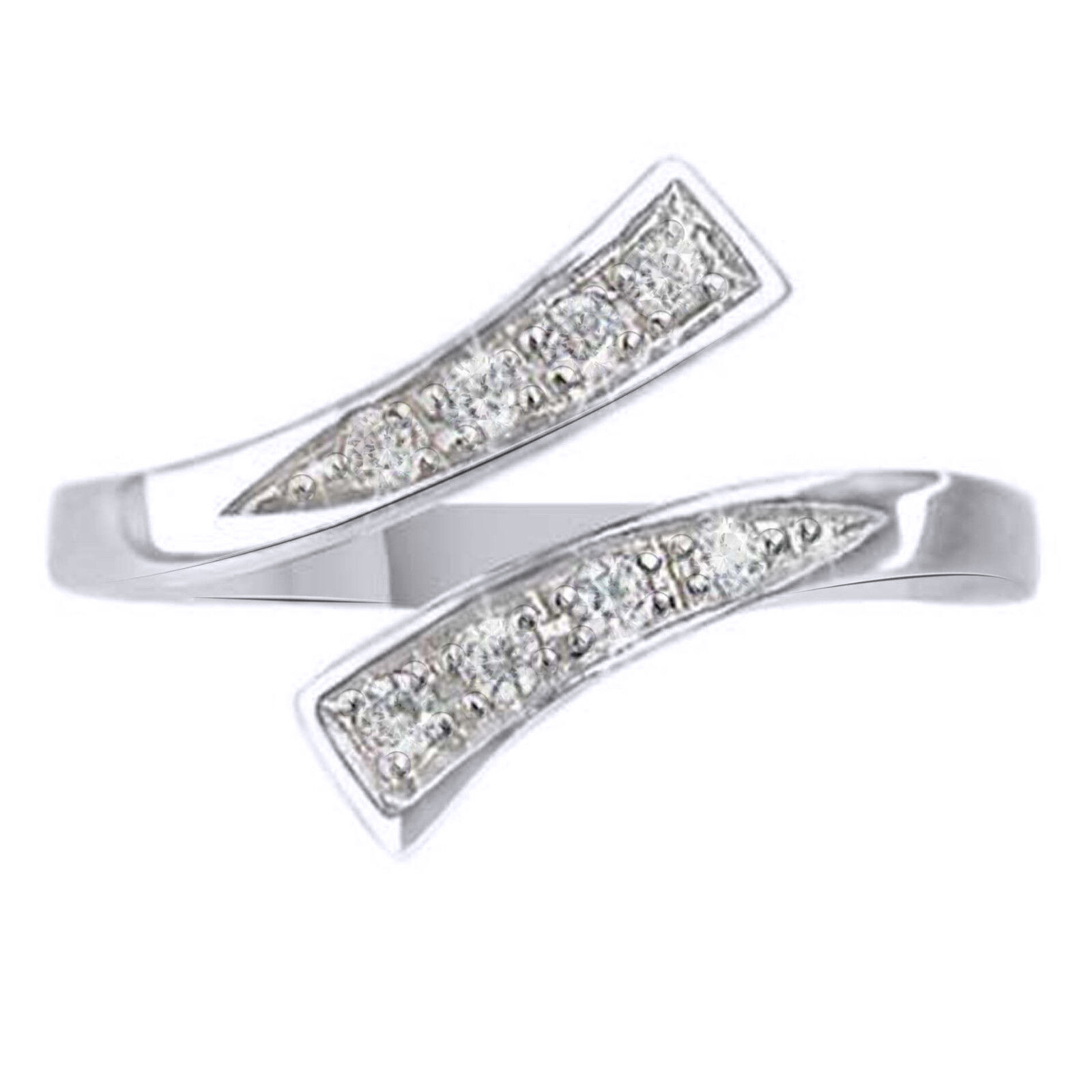 Bypass Toe Ring Round Cut Simulated Diamond in Solid Sterling Silver