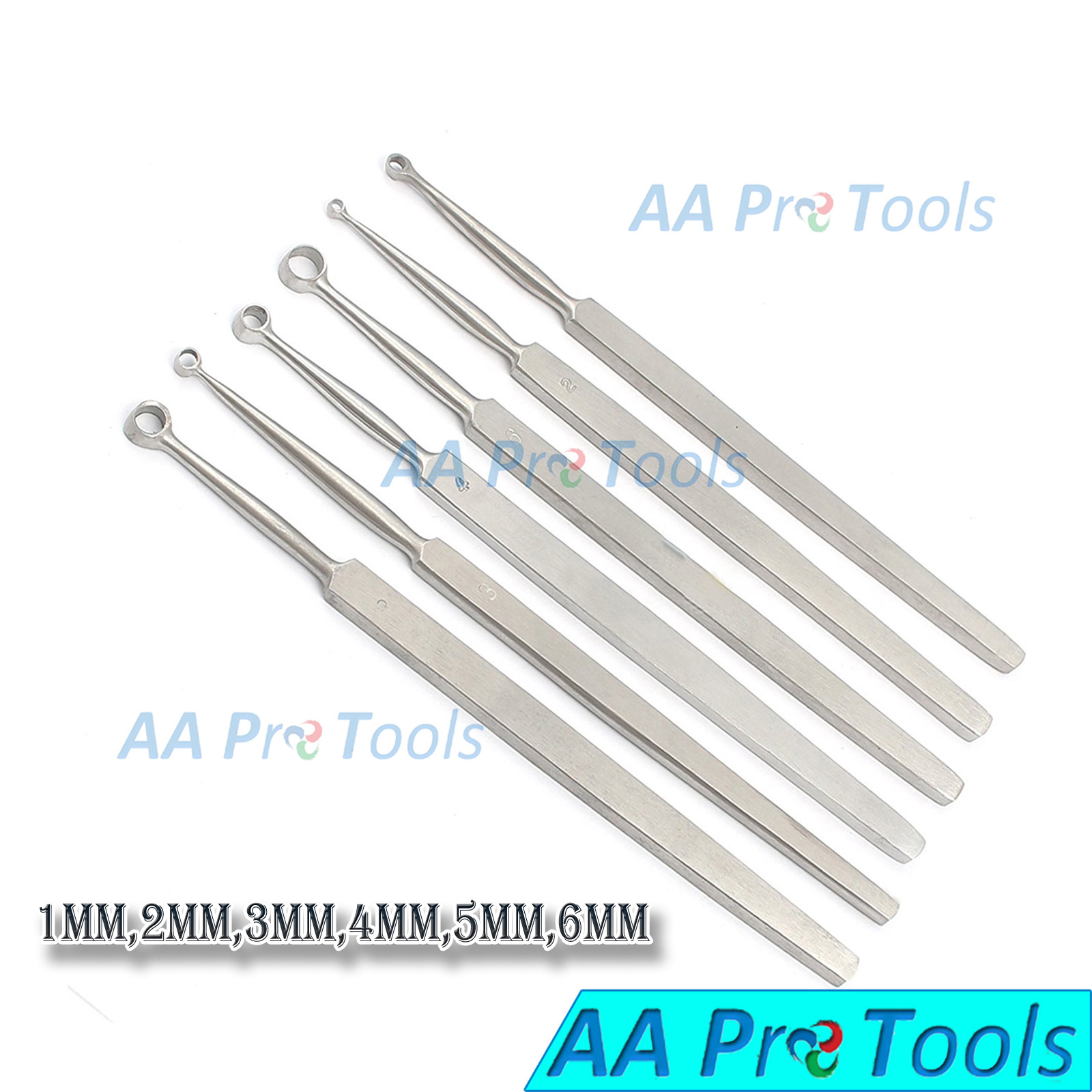 Fox Dermal Curettes Dermatology 1mm,2mm,3mm,4mm,5mm,6mm ENT 6 Pcs Instruments