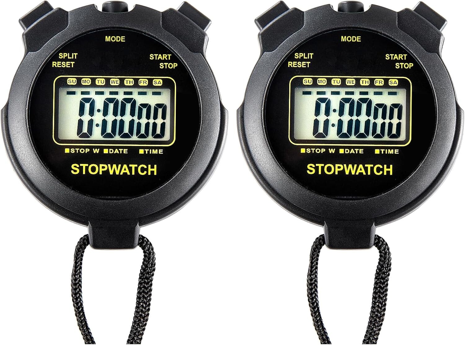 2PCS SET Digital Stopwatch Sports Counter Chronograph Date Timer Odometer Watch