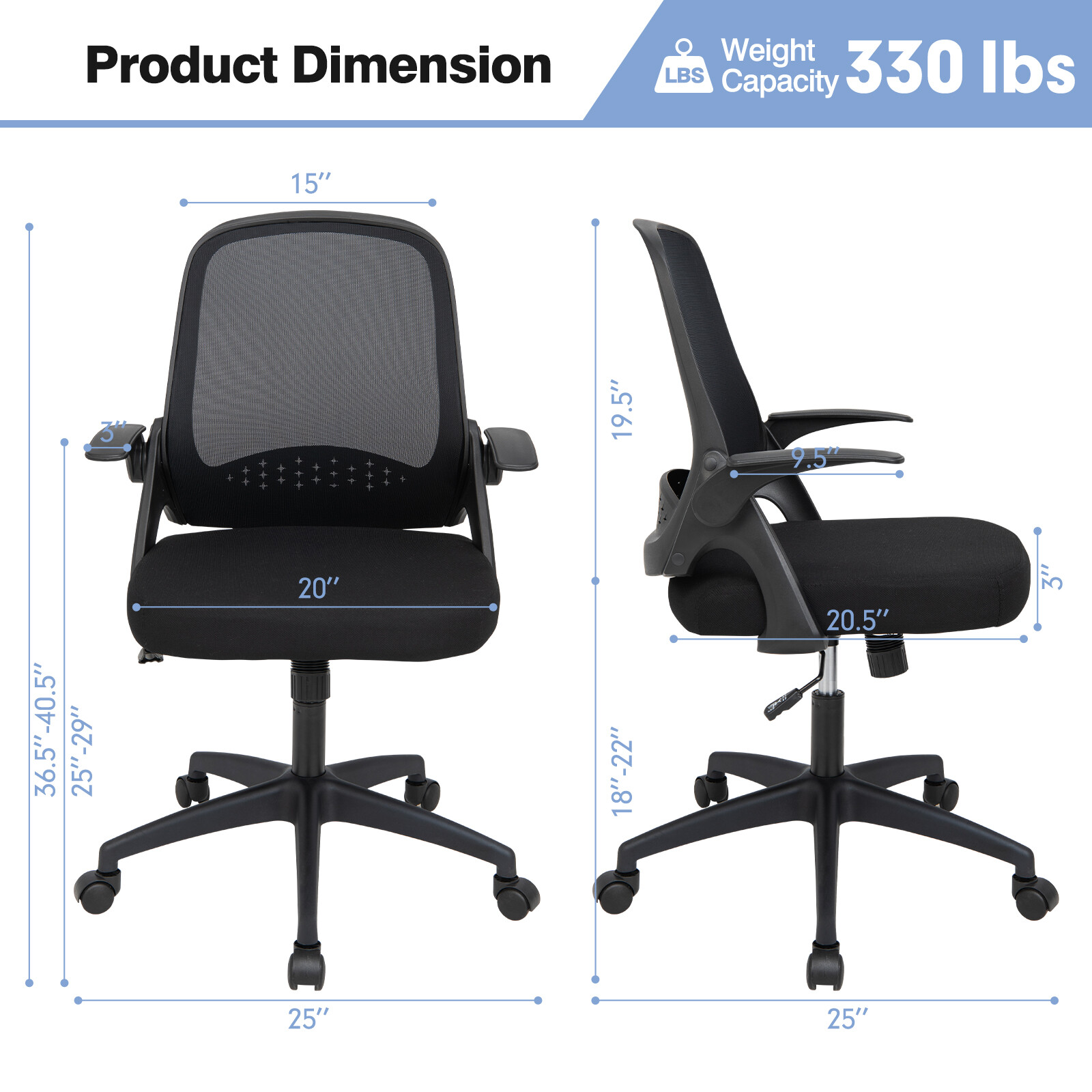 Mesh Office Chair Adjustable Rolling Computer Desk Chair w/Flip-up Armrest Black