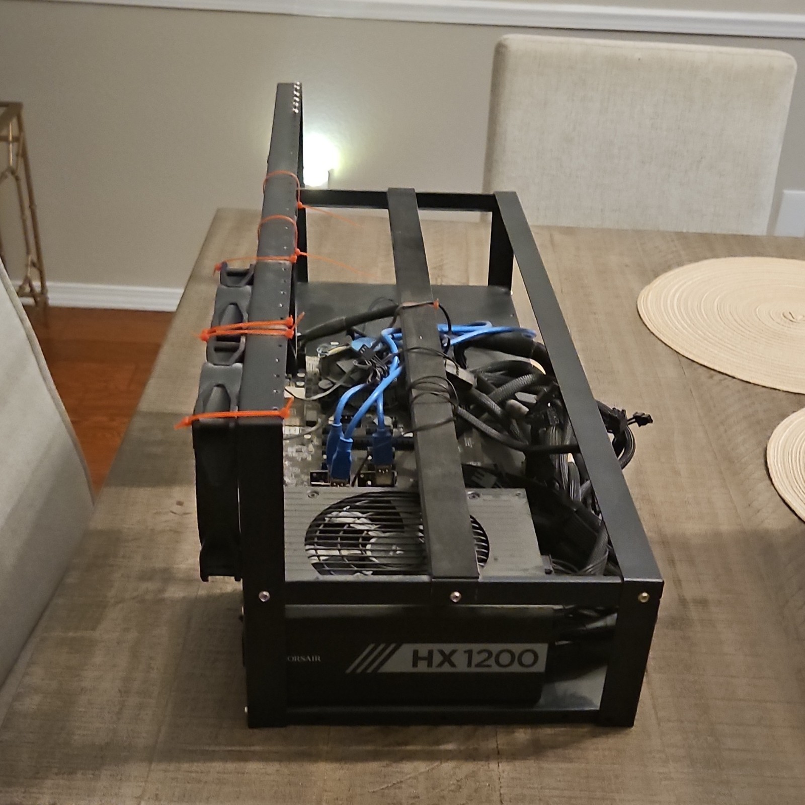 Corsair HX1200 Open-Frame Mining Rig Frame/Case w/ Power Supply & Fans