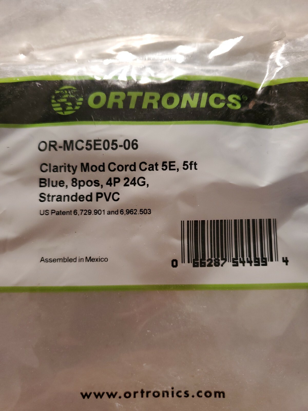 ORTRONICS OR-MC5E05-06--Clarity 5E Modular Patch Cord, 5', BLUE-- NEW IN PKG
