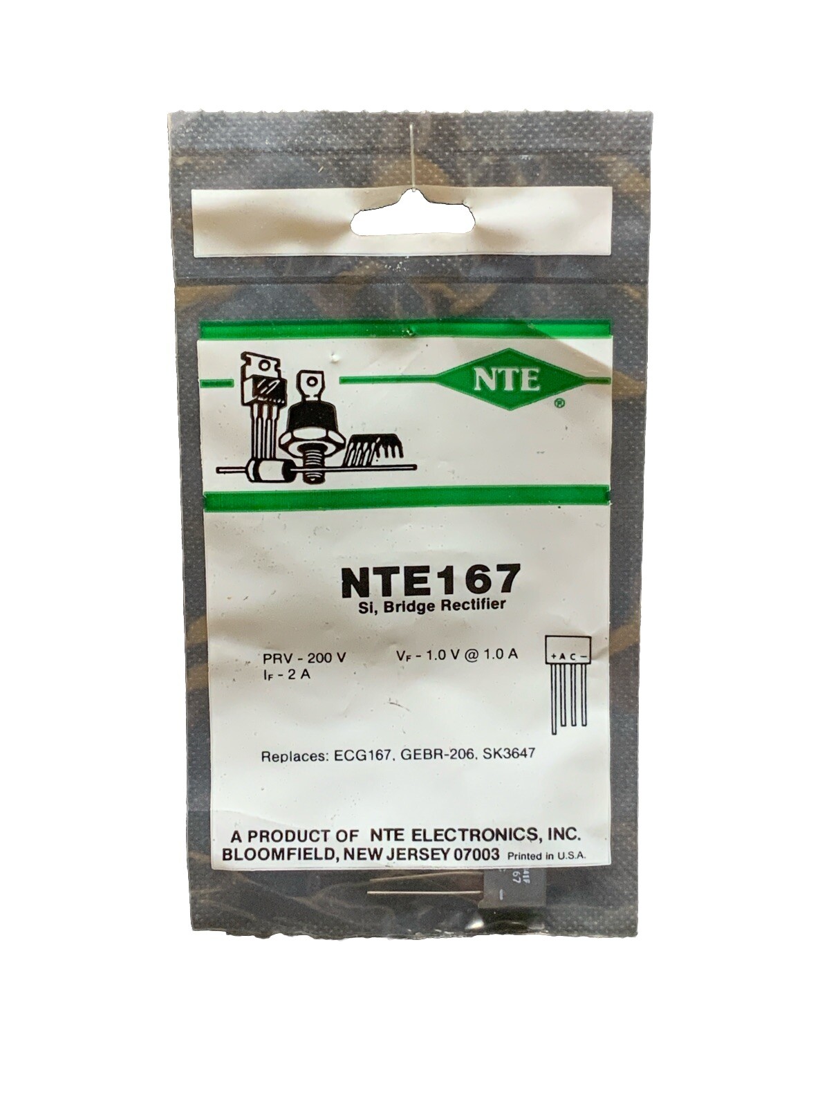 NTE167 Si, Bridge Rectifier ECG167 GEBR-206 SK3647