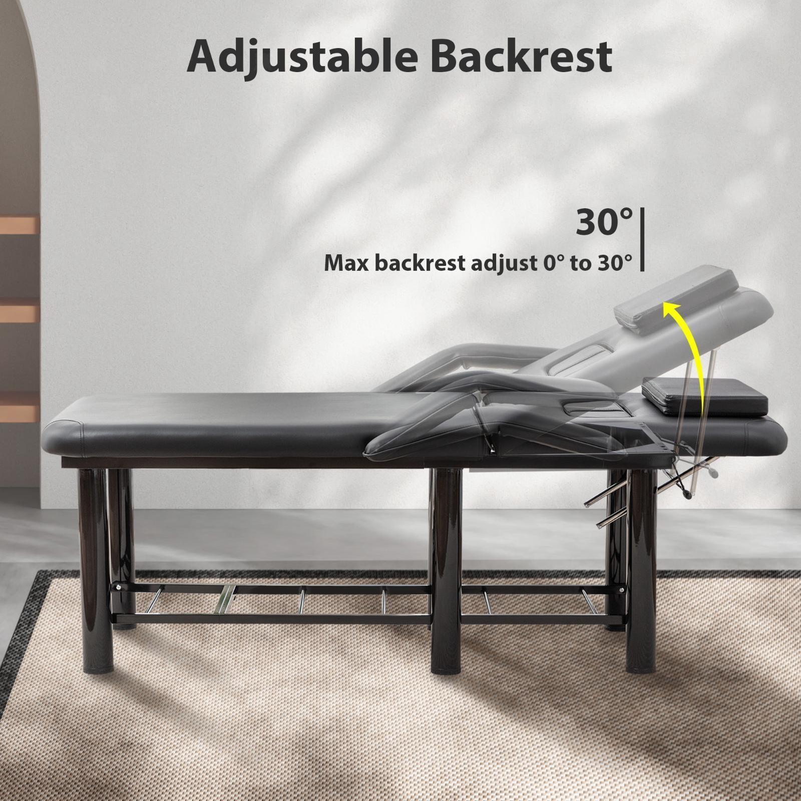 Premium Bed with Adjustable Headrest, Armrests & Storage Shelf for Spa, Facial