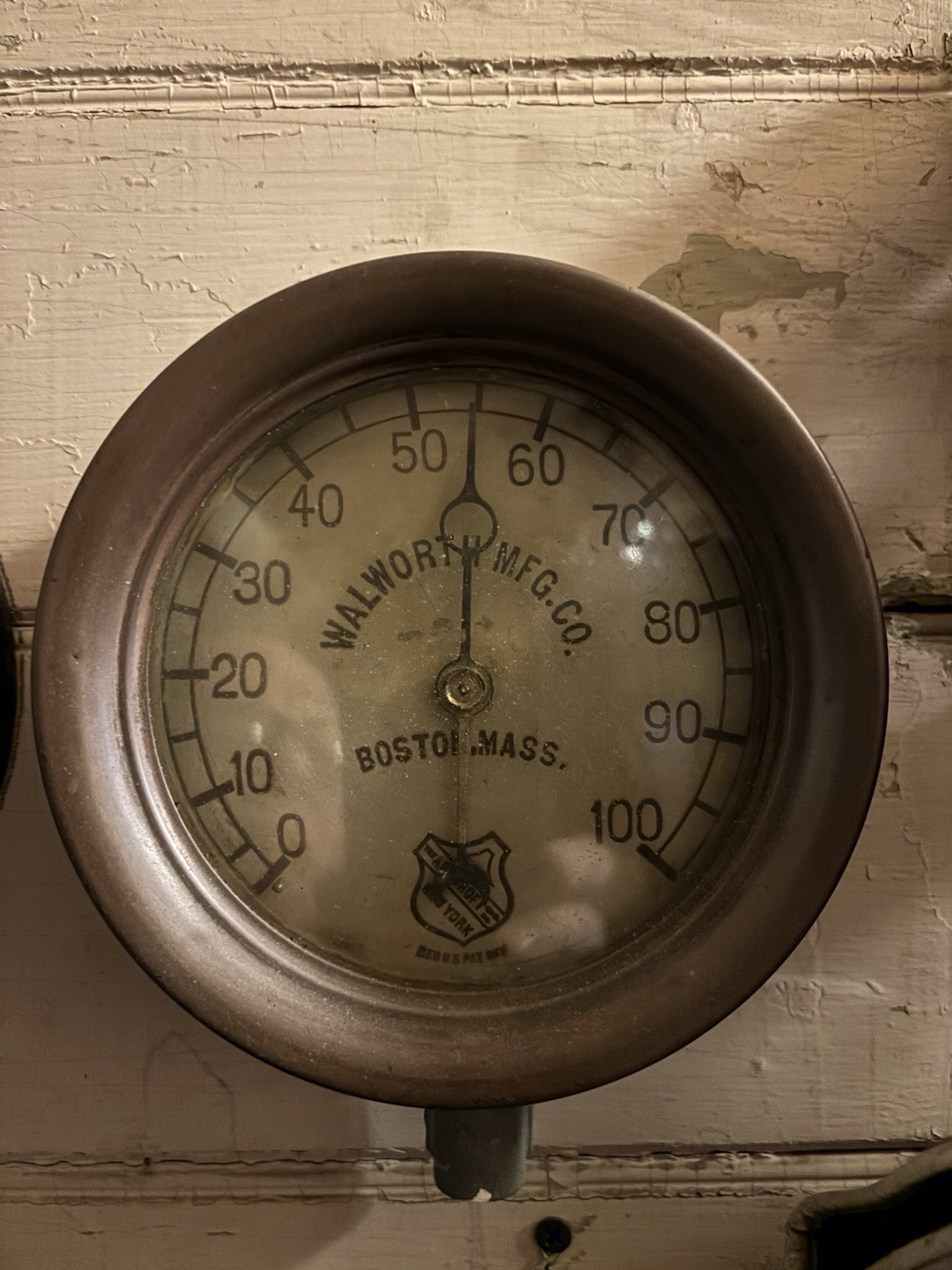 6 Inch Brass Frame Ashcroft Walworth Mfg. Co., Boston Steam Pressure Gauge