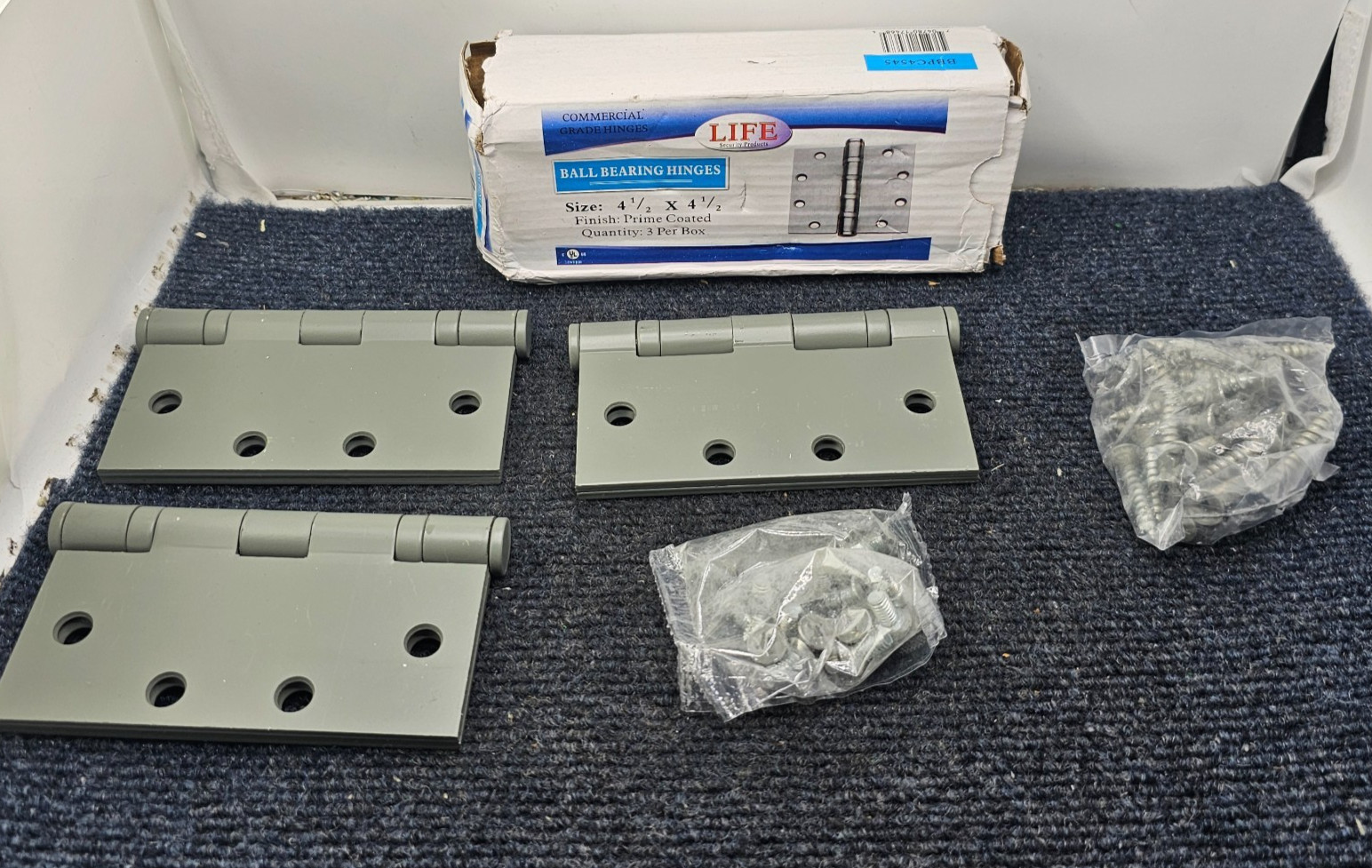 (QTY 3) Life BBPC4545: Ball Bearing Hinge 4 1/2" x 4 1/2" Prime Coated