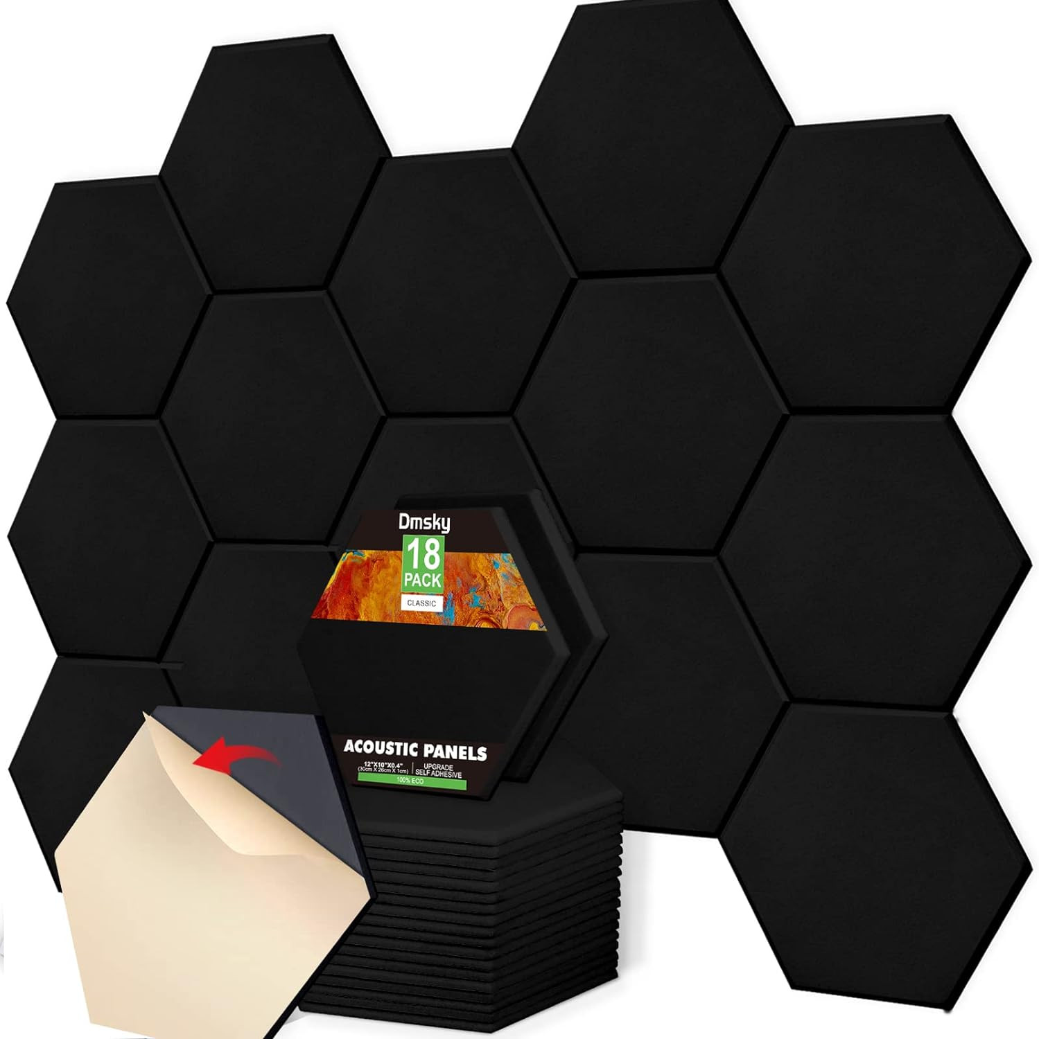 18 Pack Acoustic Panels-12"X10"X 0.4" Self-Adhesive Soundproof Wall Panels High-