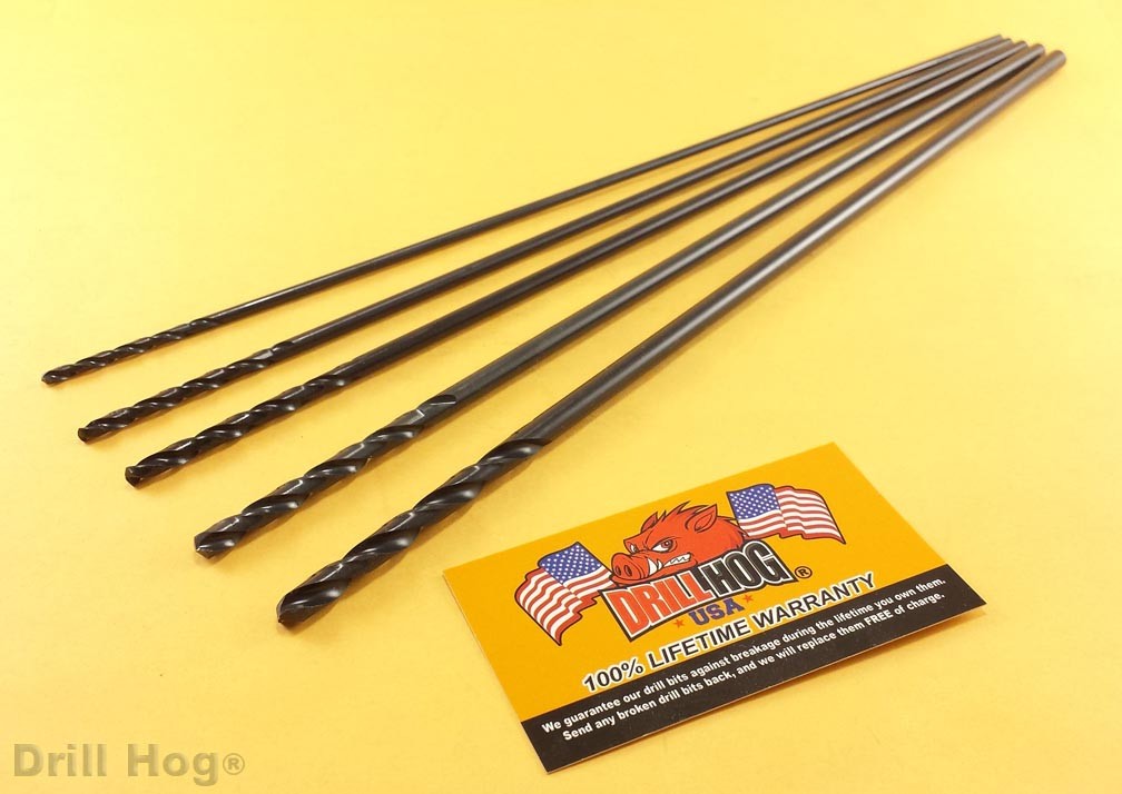 12" Aircraft Extension Drill Bit 1/8", 5/32", 3/16", 7/32", 1/4" 5 Pcs Drill Hog