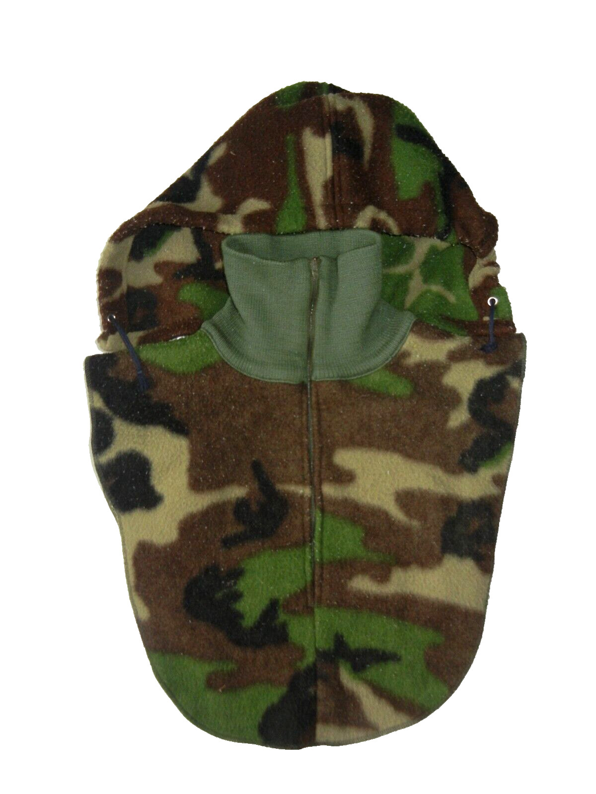 Vtg CABELA'S Green/Brown Warm FLEECE CAMO HUNTING HOOD Winter Chest Cover Hike