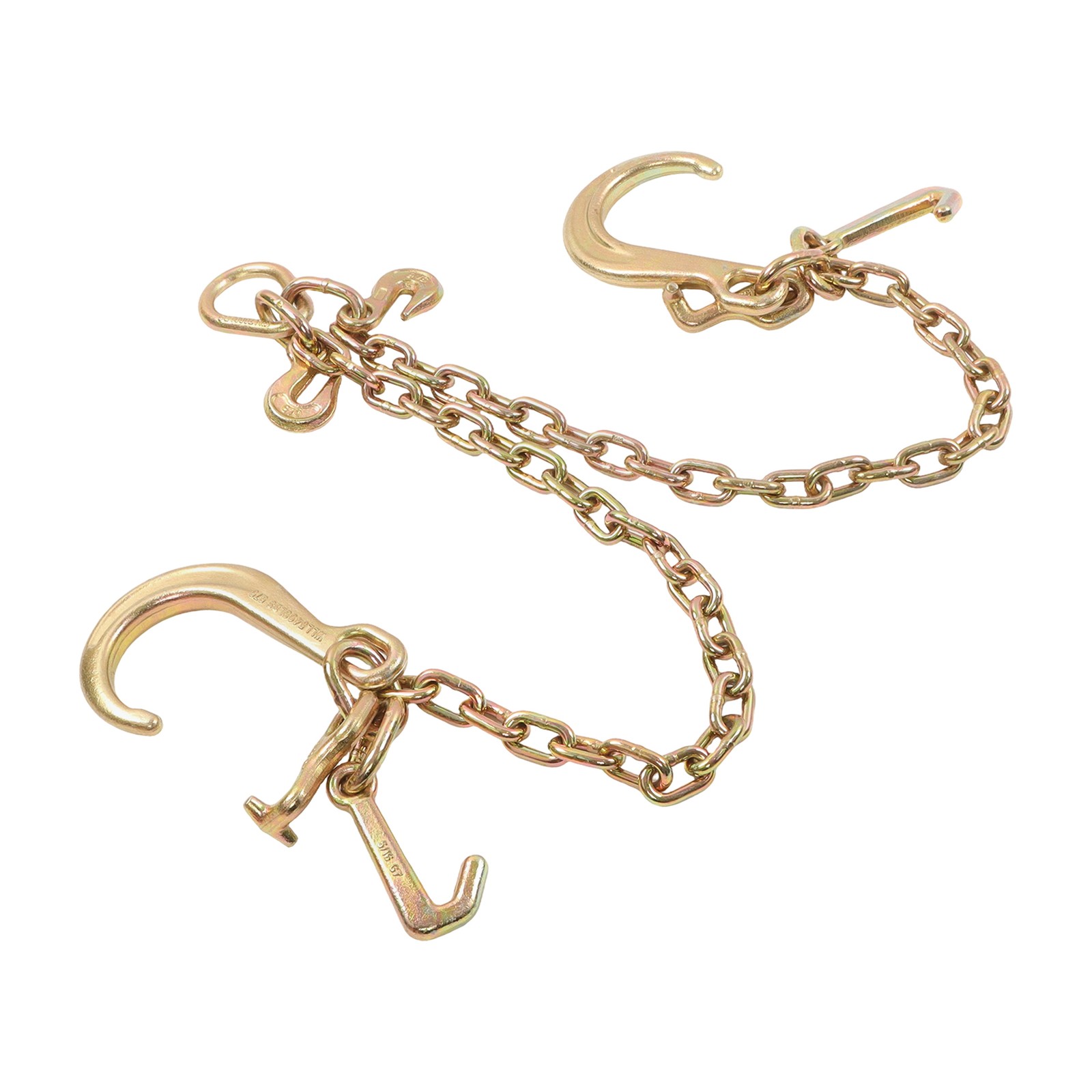 5/16'' x 2' G70 V-Chain Bridle w/ 8" Medium J Hooks T- Hook & J-Hook Grab Hooks