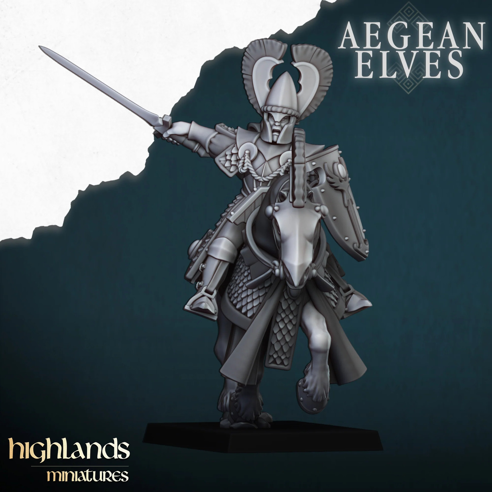 Aegean Elves Mounted Lances Command Group (Set of 3) - 28-32mm Resin Tableto