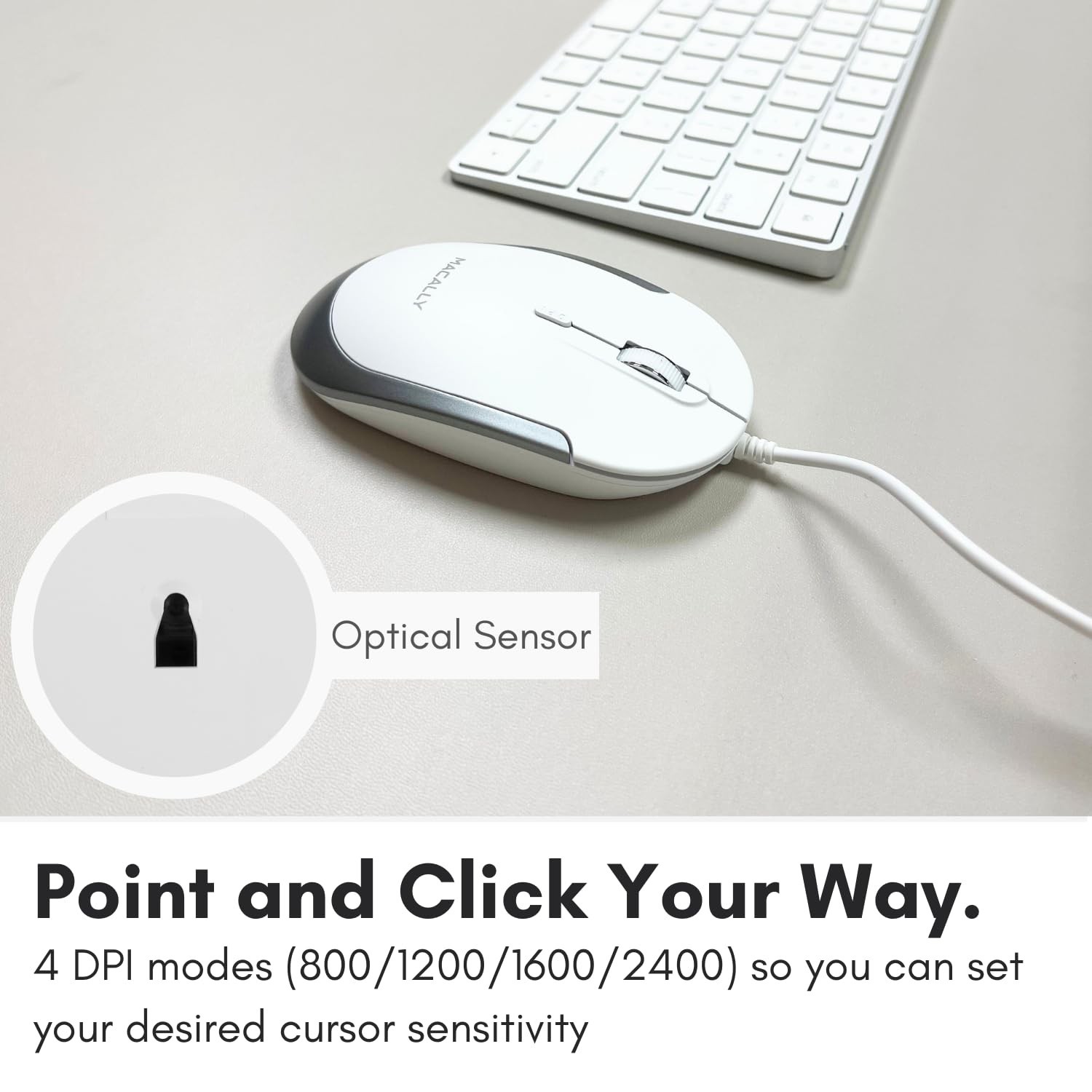 Macally Silent Wired Mouse - Slim & Compact USB Mouse for Apple Mac or Window...