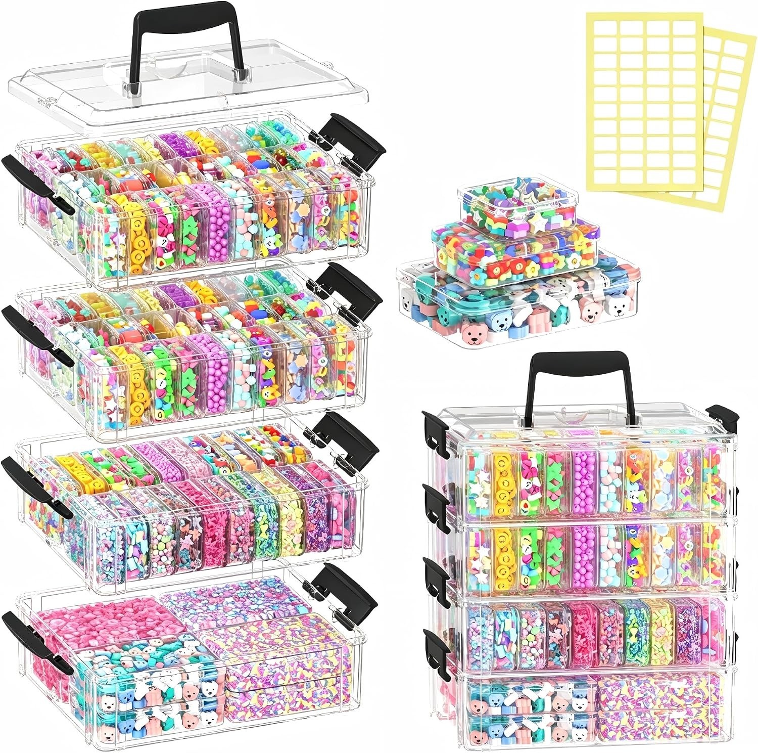 Stackable Bead Storage Organizer, 88 Small Plastic Containers with Lids, 4-La...