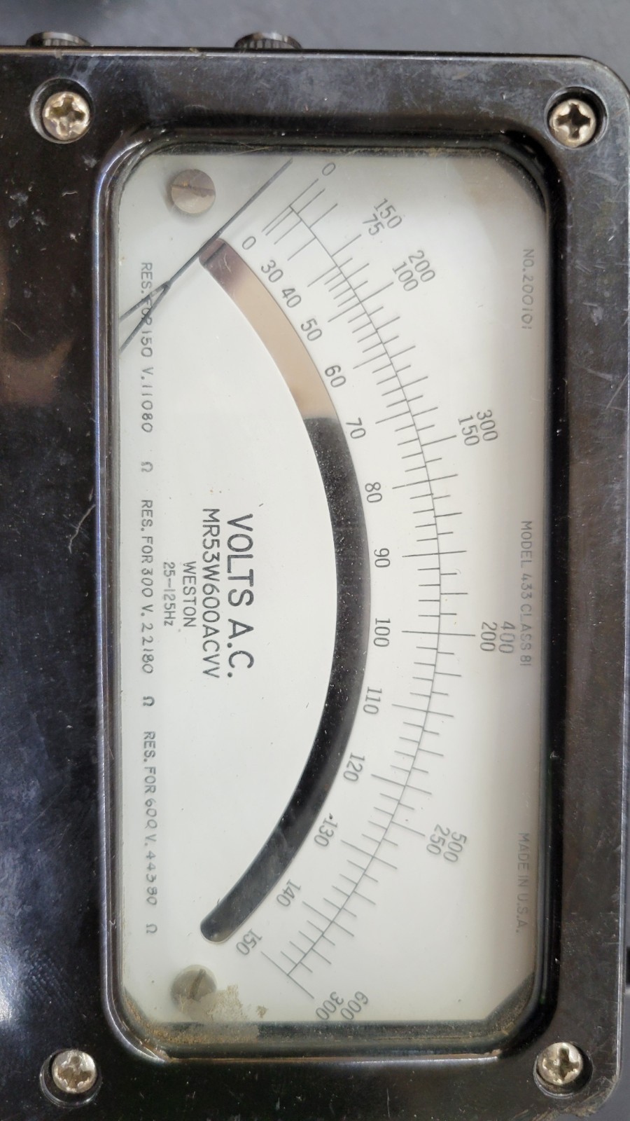 Collectible Vintage Weston Model 433 Laboratory AC Voltmeter