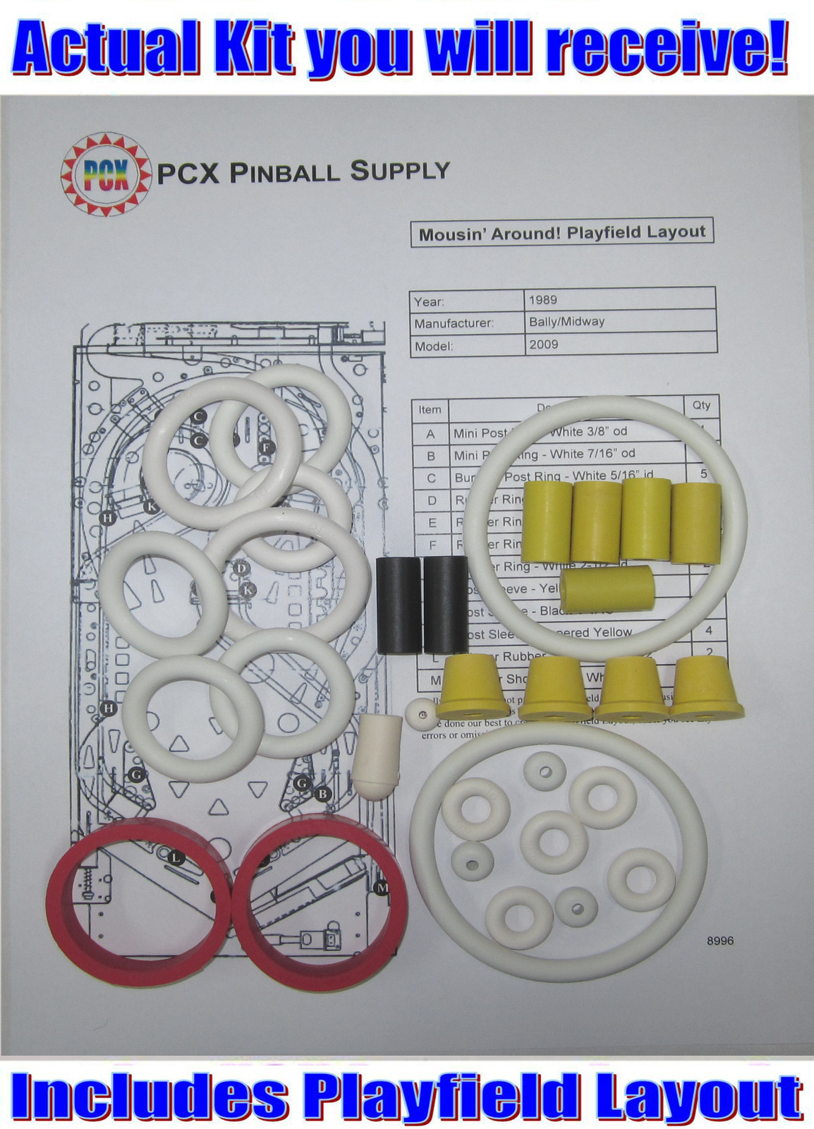1989 Bally/Midway Mousin' Around! Pinball Machine Rubber Ring Kit