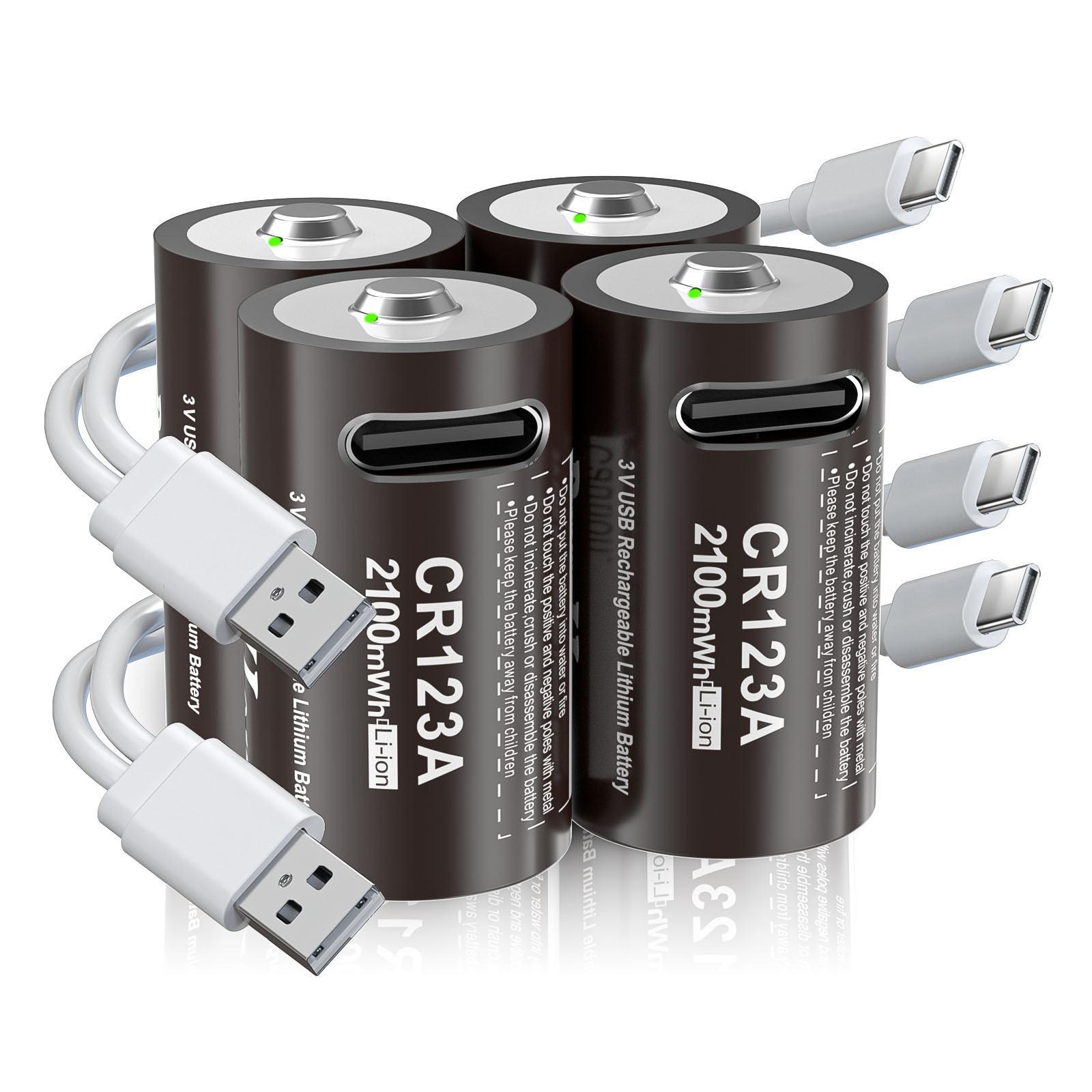4 Pcs 2100mwh RCR123 CR123A CR123  3V Rechargeable Lithium Li-ion Battery +Cable