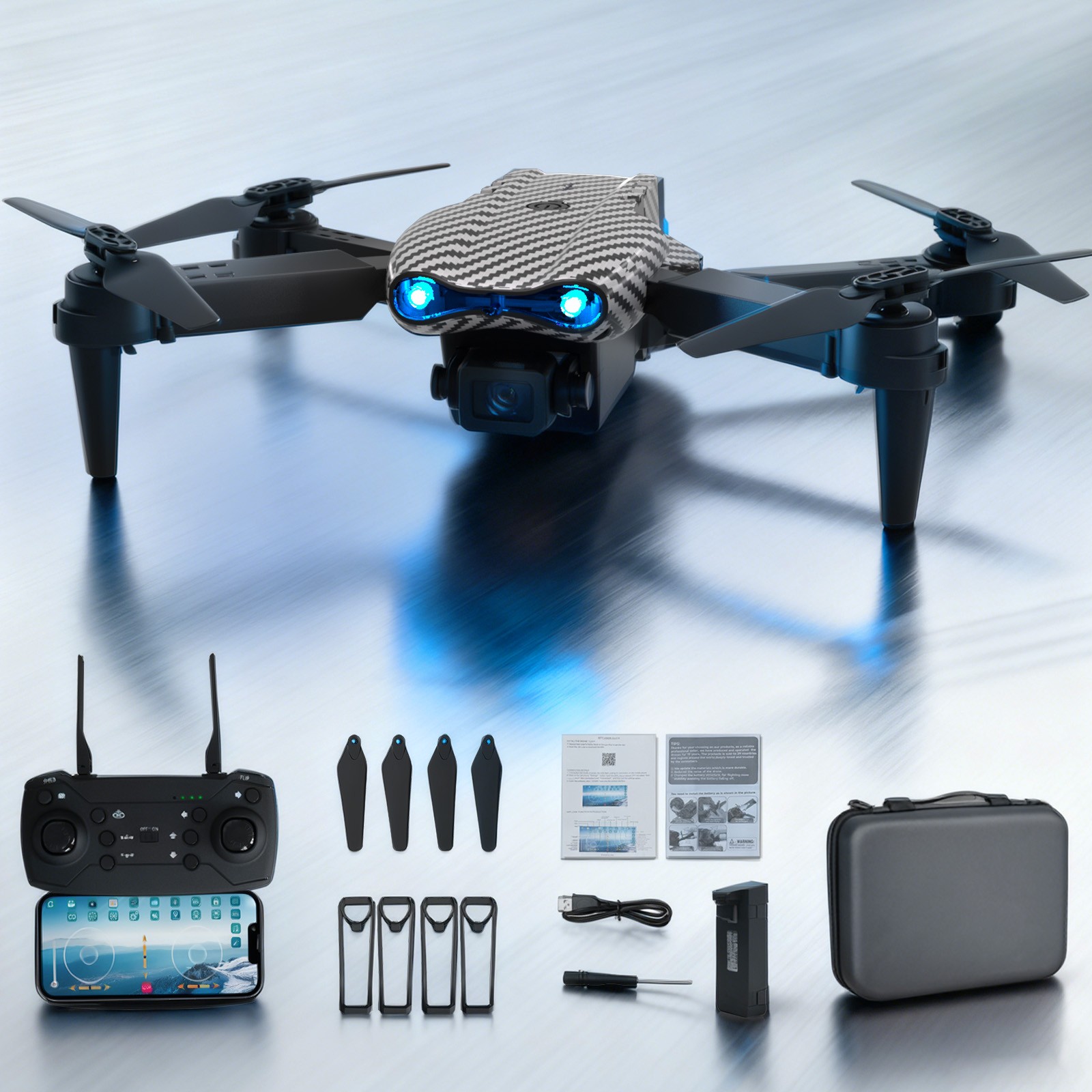 Drone 2026 4K HD Dual Camera WiFi FPV RC Foldable Quadcopter + 4 Batteries