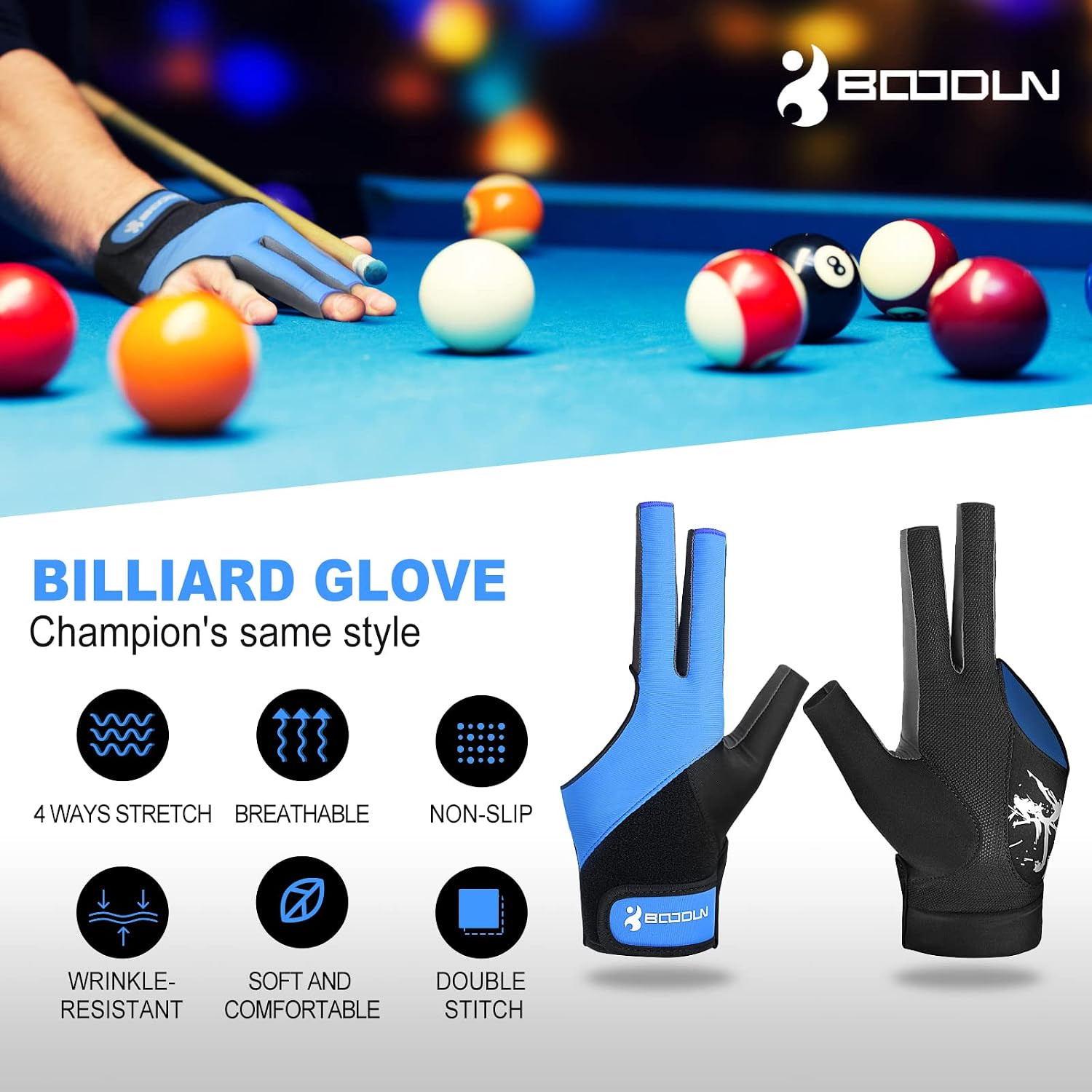 Billiard Pool Gloves for Left Hand 3 Finger, Splicing Process, Snooker Cue