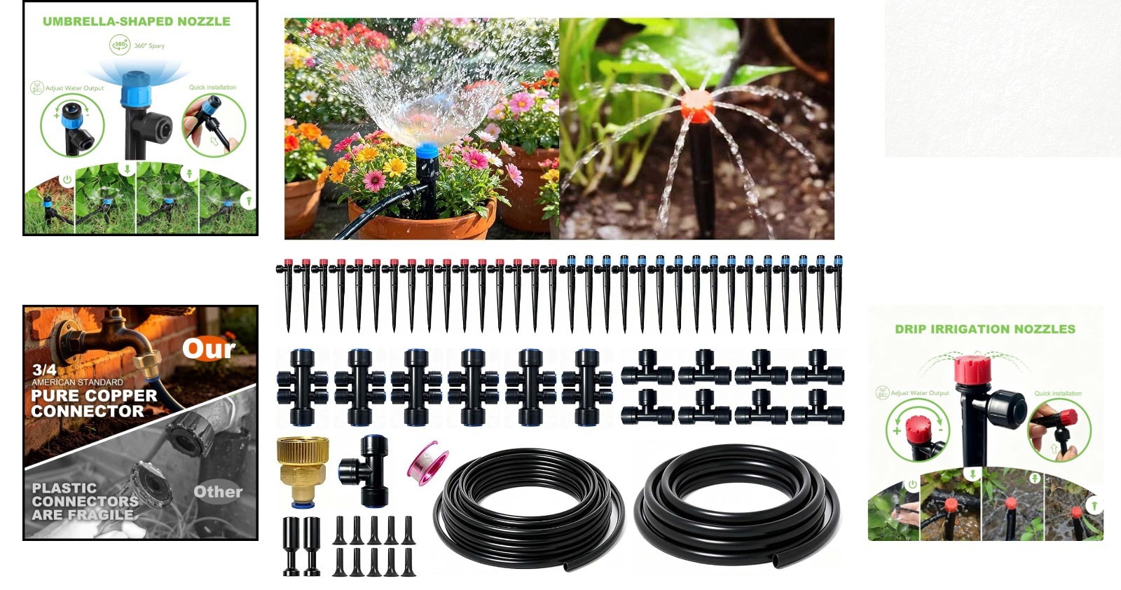 Complete 230FT Garden Watering Kit with Rustproof Brass Connector & Emitters