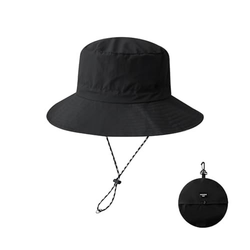 Waterproof Bucket Rain Hat for Men Women, Outdoor Fishing Hat Foldable UV Black