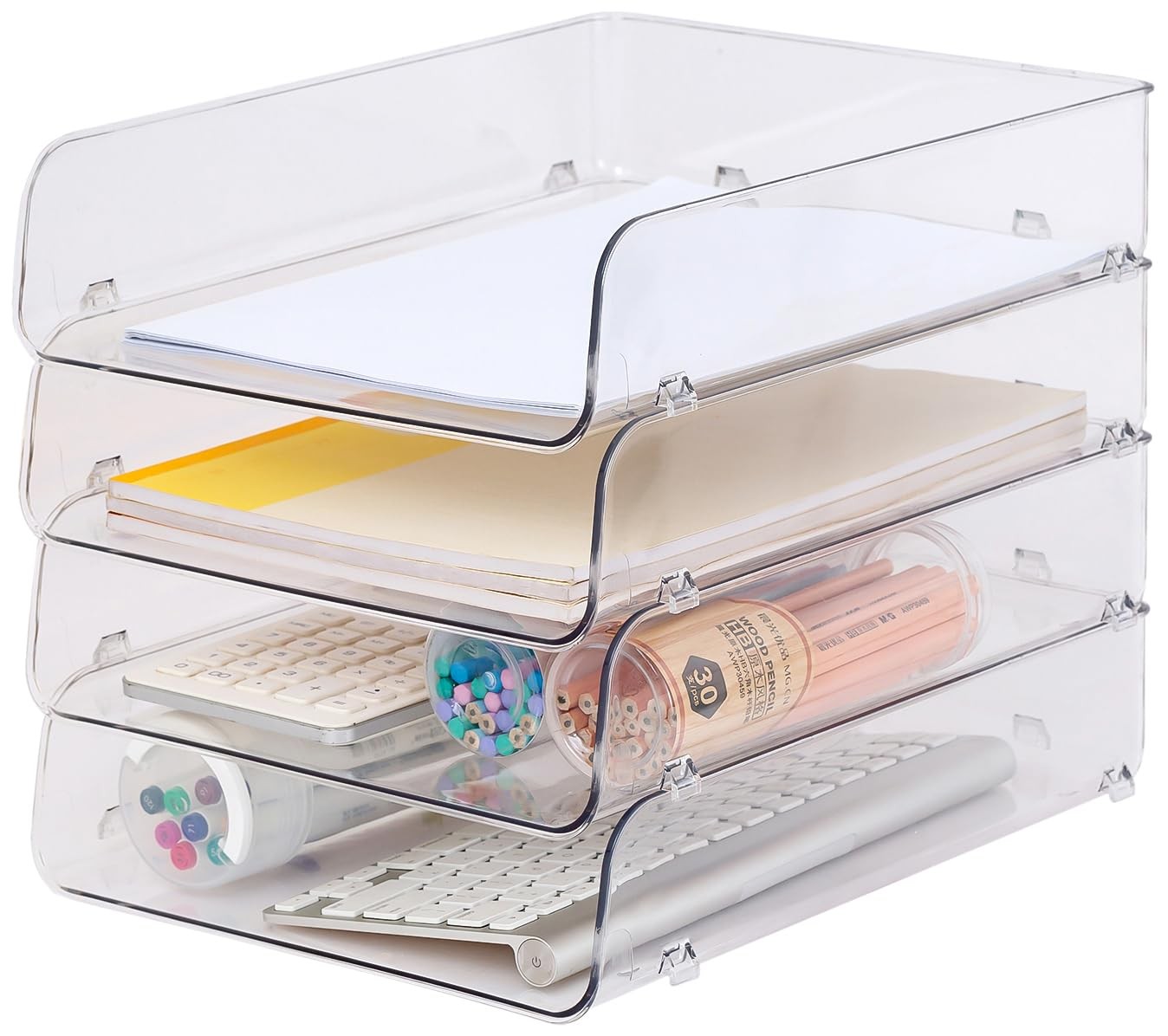 4 Pack Organizer for Desk,Clear Stackable Sray Holder, Office Desk Organizer ...
