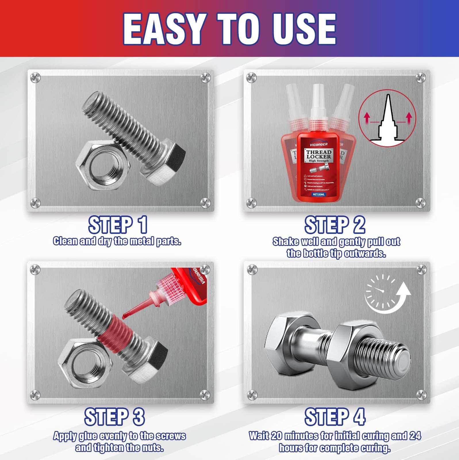 Thread Lock Medium and High Strength, Thread Locker for Nuts, Bolts, Fasteners