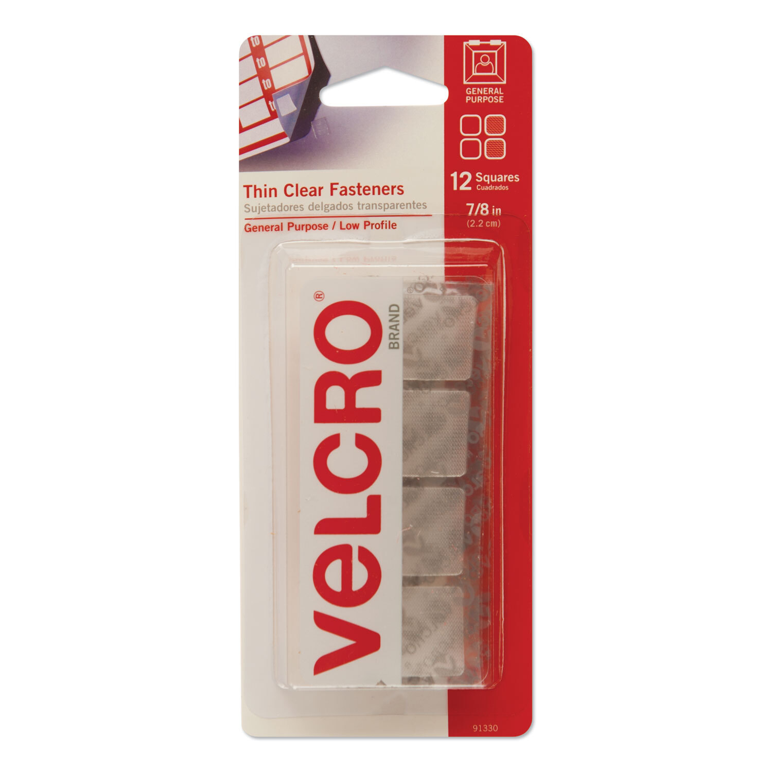 VELCRO(R) Brand Thin Fasteners Squares 7/8" 12/Pkg Clear
