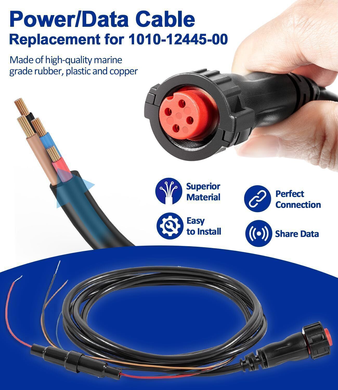 For Garmin echoMAP 4-pin 6ft Threaded Power Data Cable Chartplotter 010-12445-00