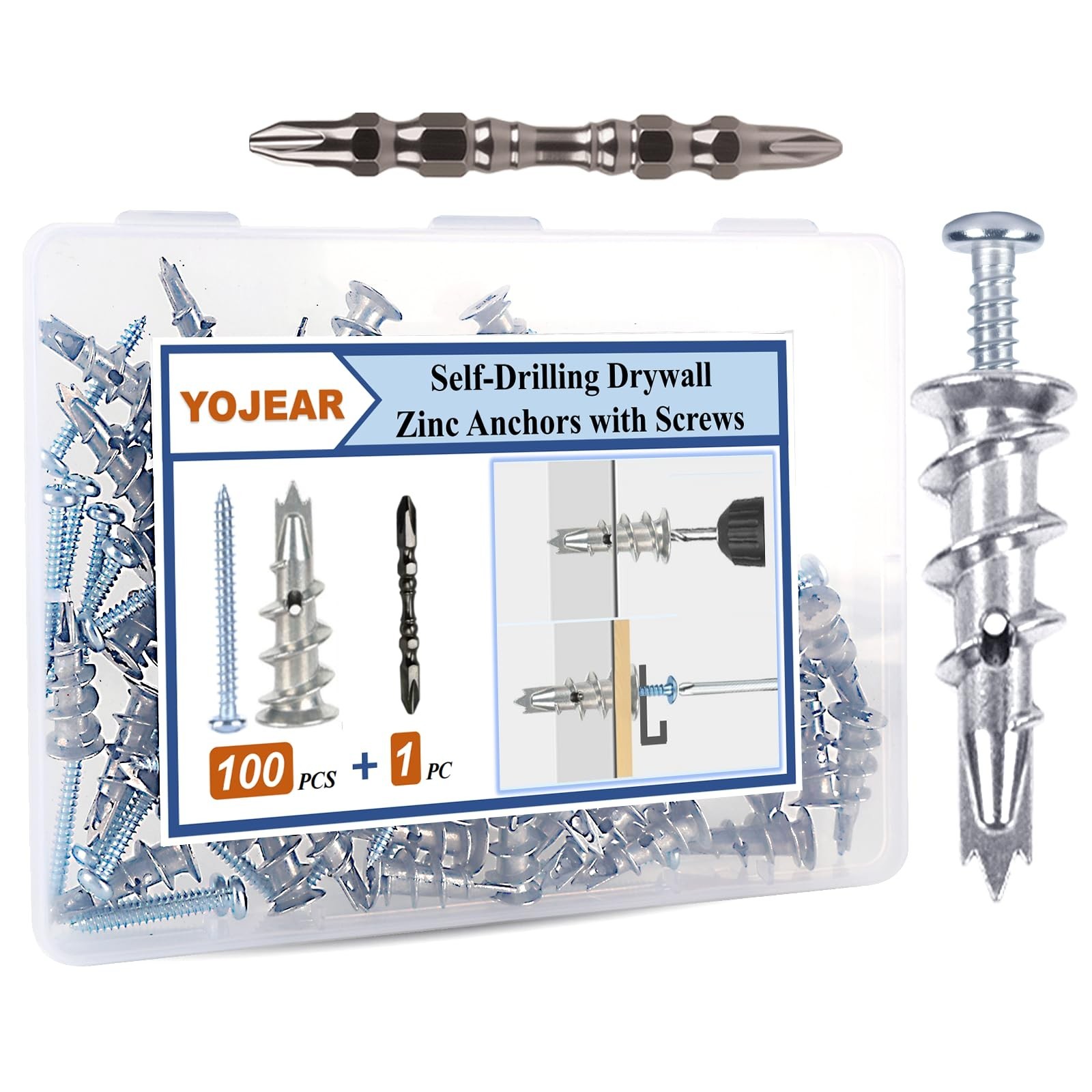 Metal Self Drilling Drywall Anchors, 101PCS Hollow Wall Anchors and Screws Ki...