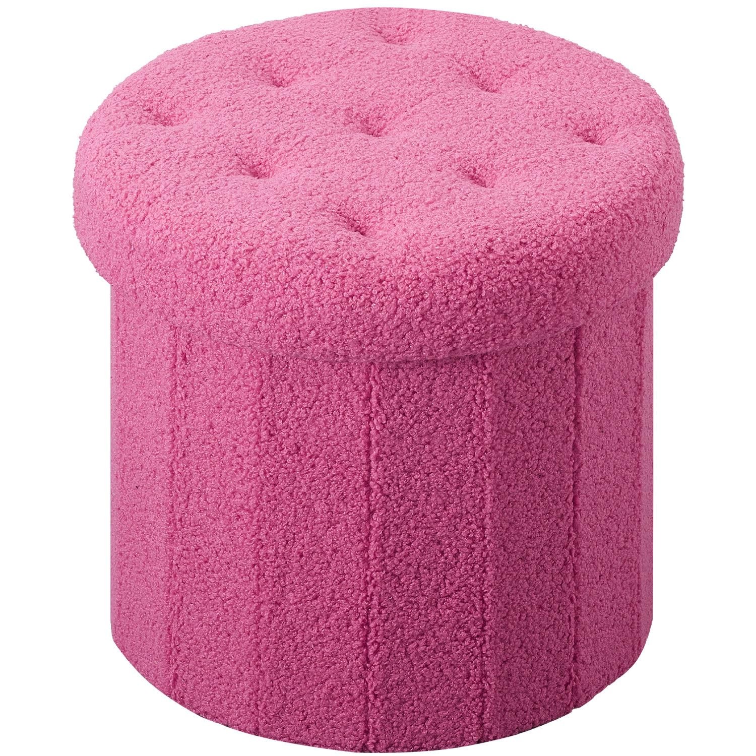 VewePata Round Storage Ottoman Foot Stool and Poufs Ottoman, Teddy Velvet Ott...
