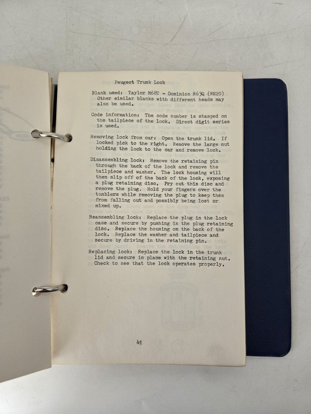 Vintage Foreign Car Lock Service Manual 1974