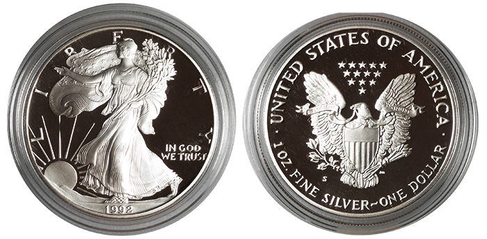 1992-S Proof $1 American Silver Eagle Box, OGP & COA