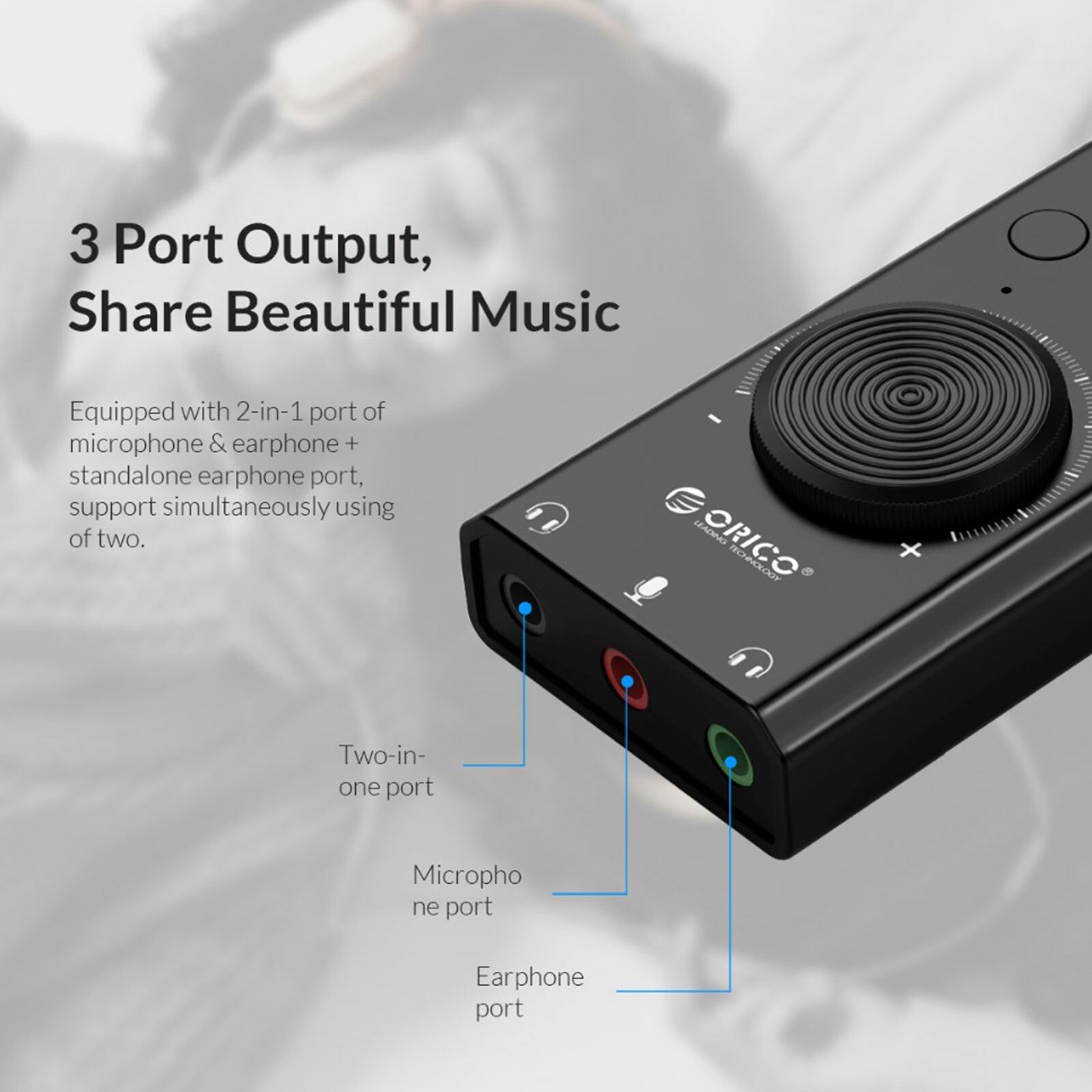 3Port USB Sound Card 7.1 Channel External Audio Adapter 3.5mm Stereo Headset Mic