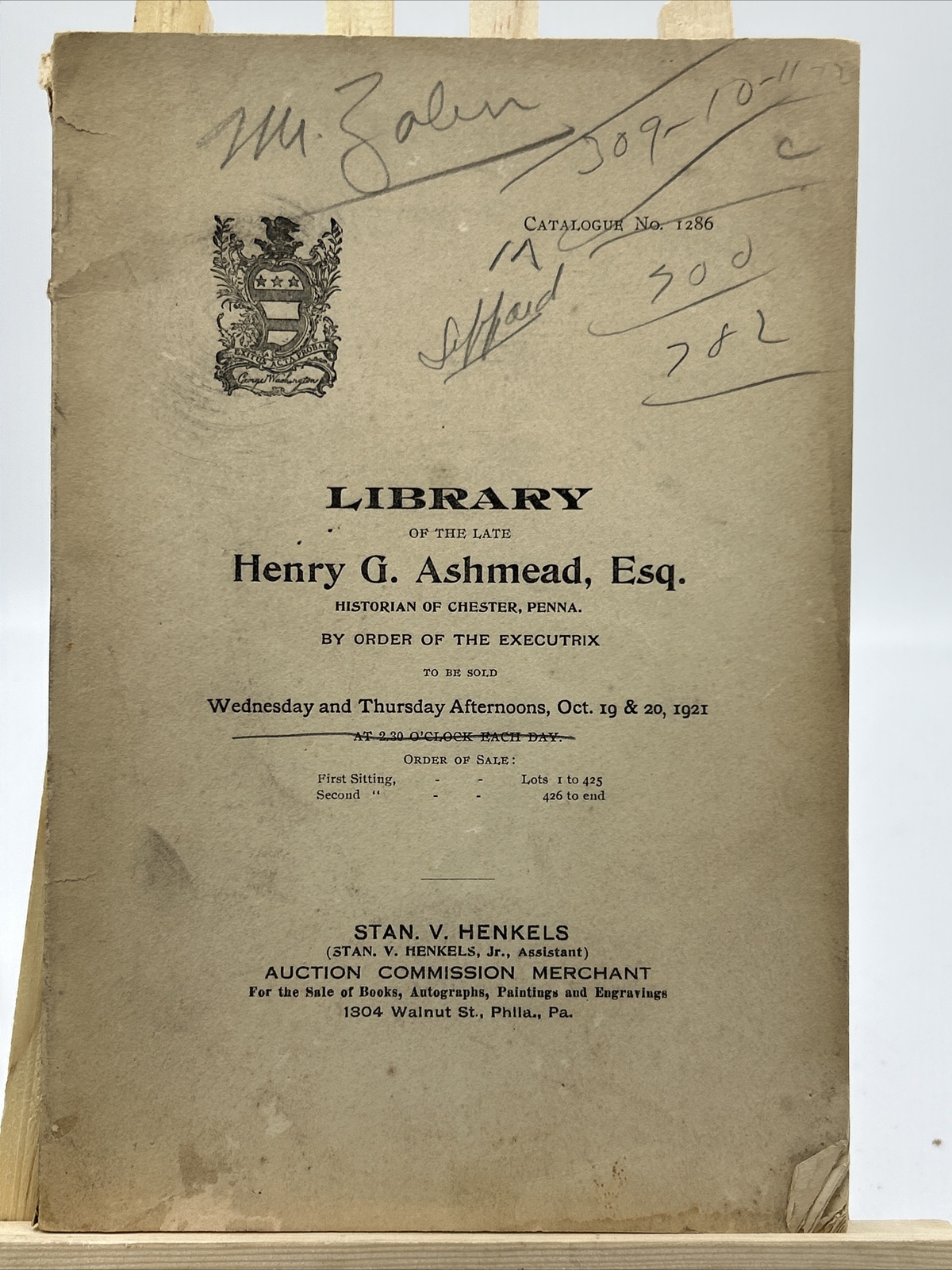 Henkels Catalog: Henry G. Ashmead Collection- October 1921