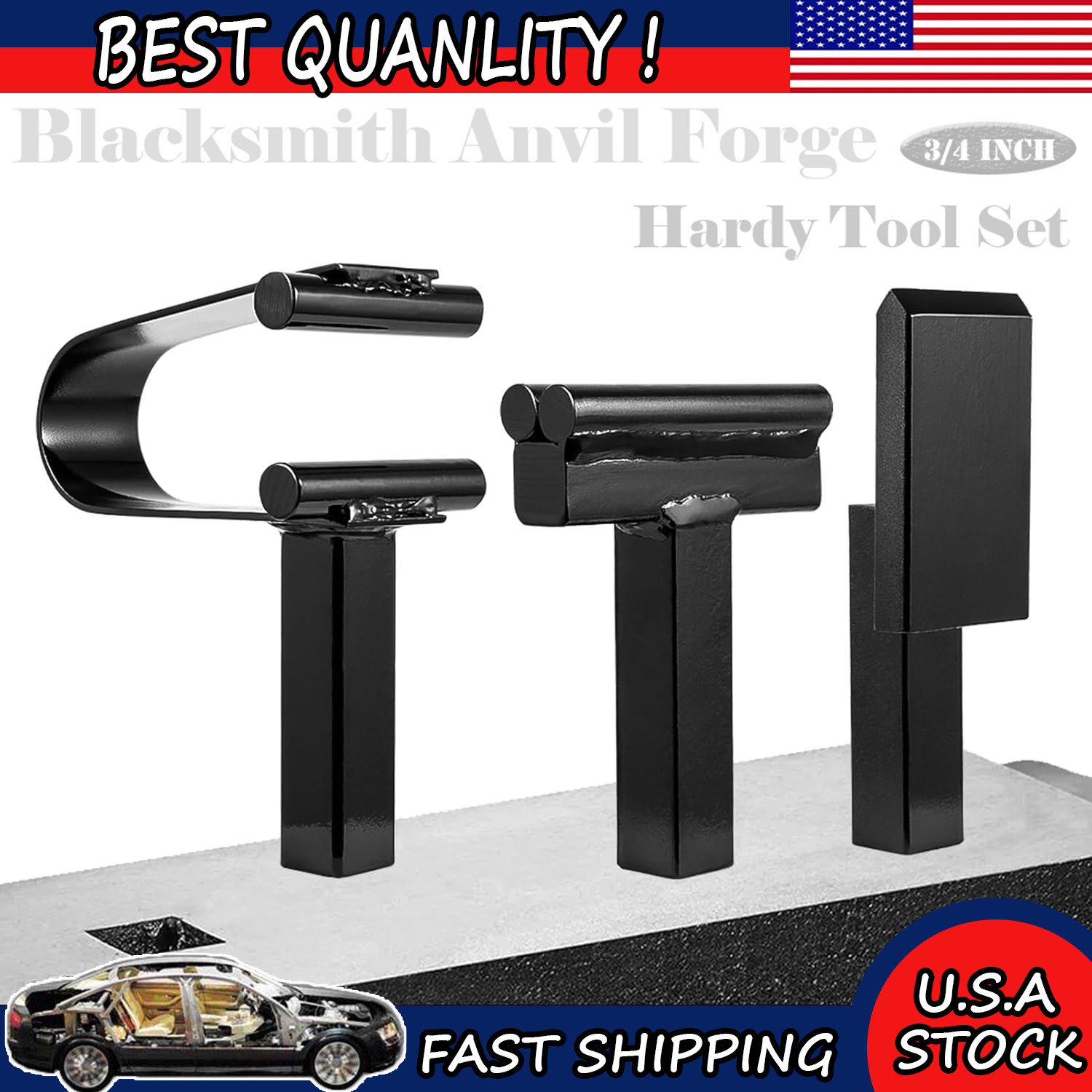 3/4 inch Blacksmith Anvil Hardy Tool Set Hot Cut Creasing Stake Spring Fuller