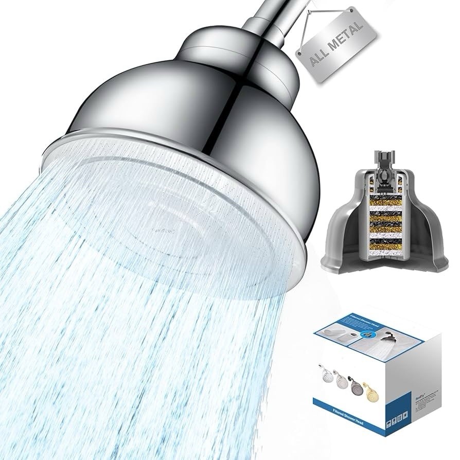 6” High Pressure Shower Head Filter for Hard Water Removes Chlorine Metal Chrome