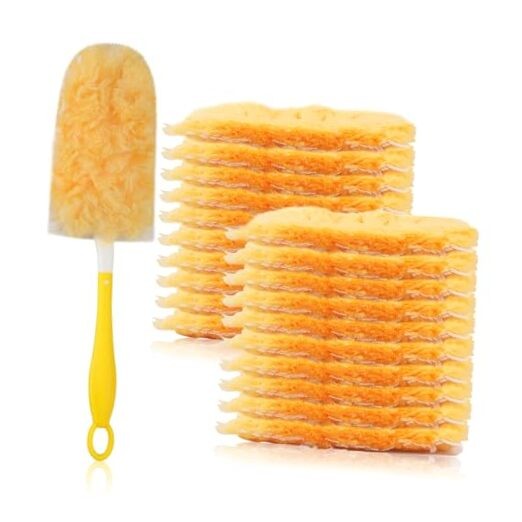 Duster Refills Bulk Compatible with Swiffer Dusters 20 PCS (360°)+Handle Yellow