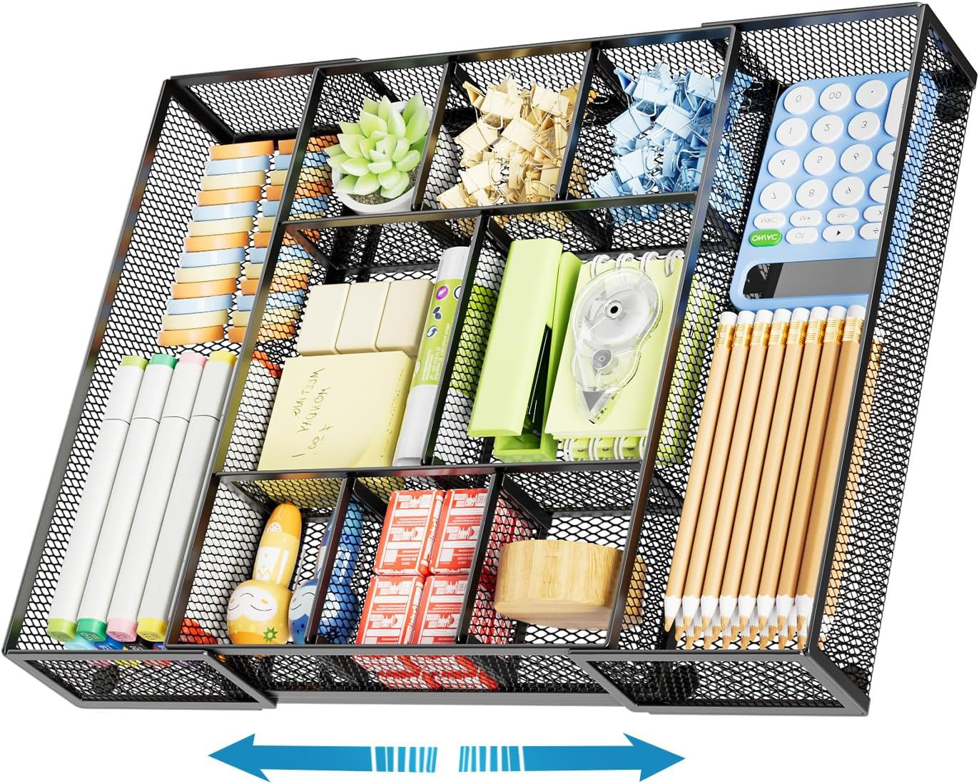 Expandable Drawer Organizer Tray Adjustable Desk Storage Divider Black Mesh