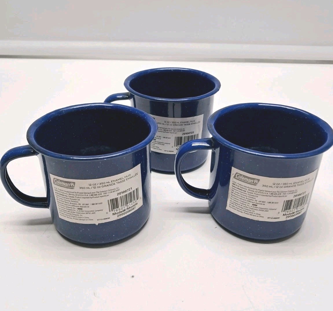 Set Of Three Coleman 12 Ounce Blue  Enamelware Coffee Mug - New
