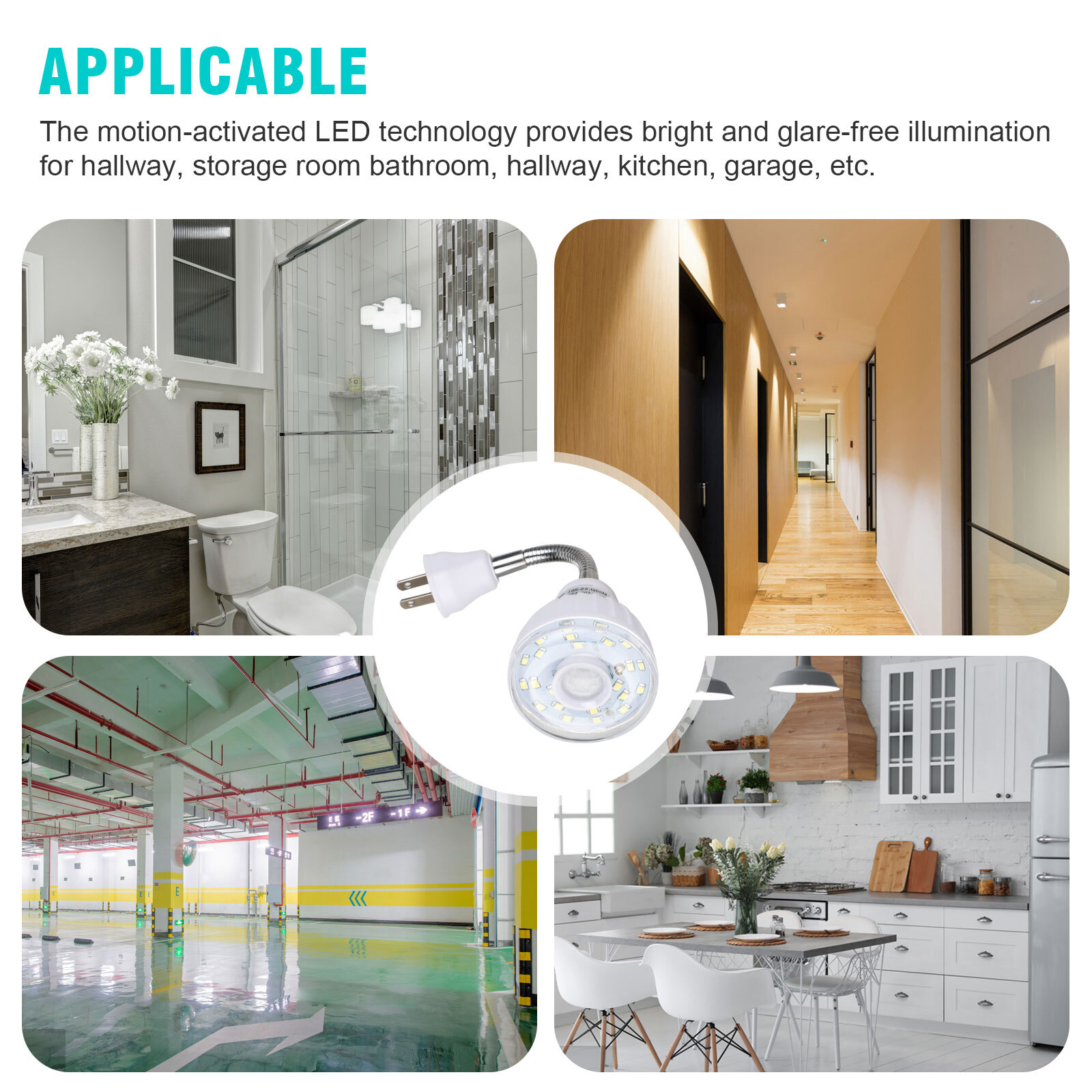 LED Motion-Activated Sensor Night Light AC Outlet Plug-In Indoor Wall Stair Lamp