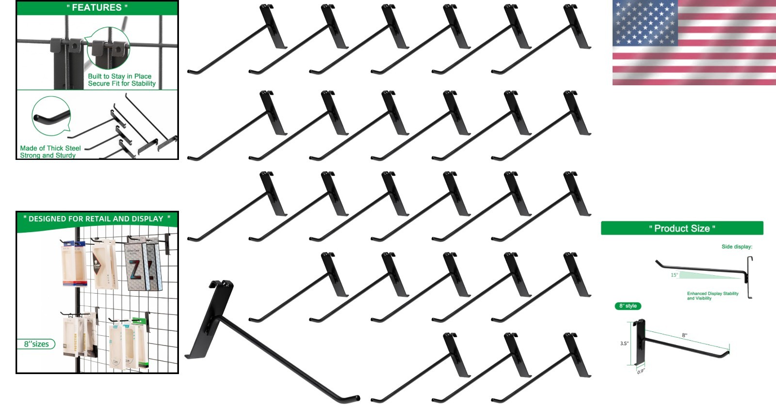 40-Pack 8-Inch Rust-Resistant Gridwall Hooks for Stylish Display Solutions