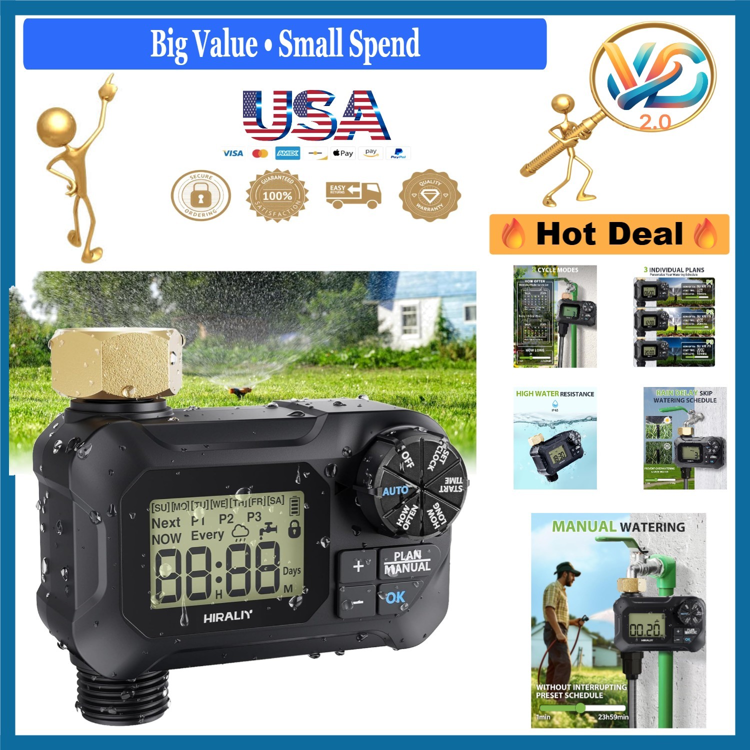 Water Timer for Garden Hose Programmable Outdoor Irrigation System Black