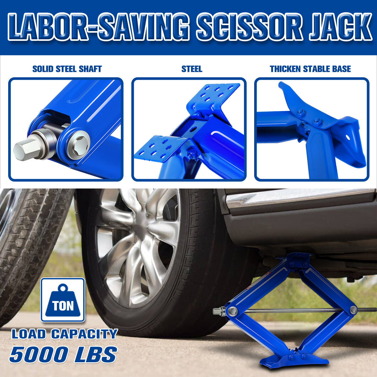 4 PCS 5000 LBS Blue RV Trailer Stabilizer Leveling Scissor Jacks w/ Crank Handle