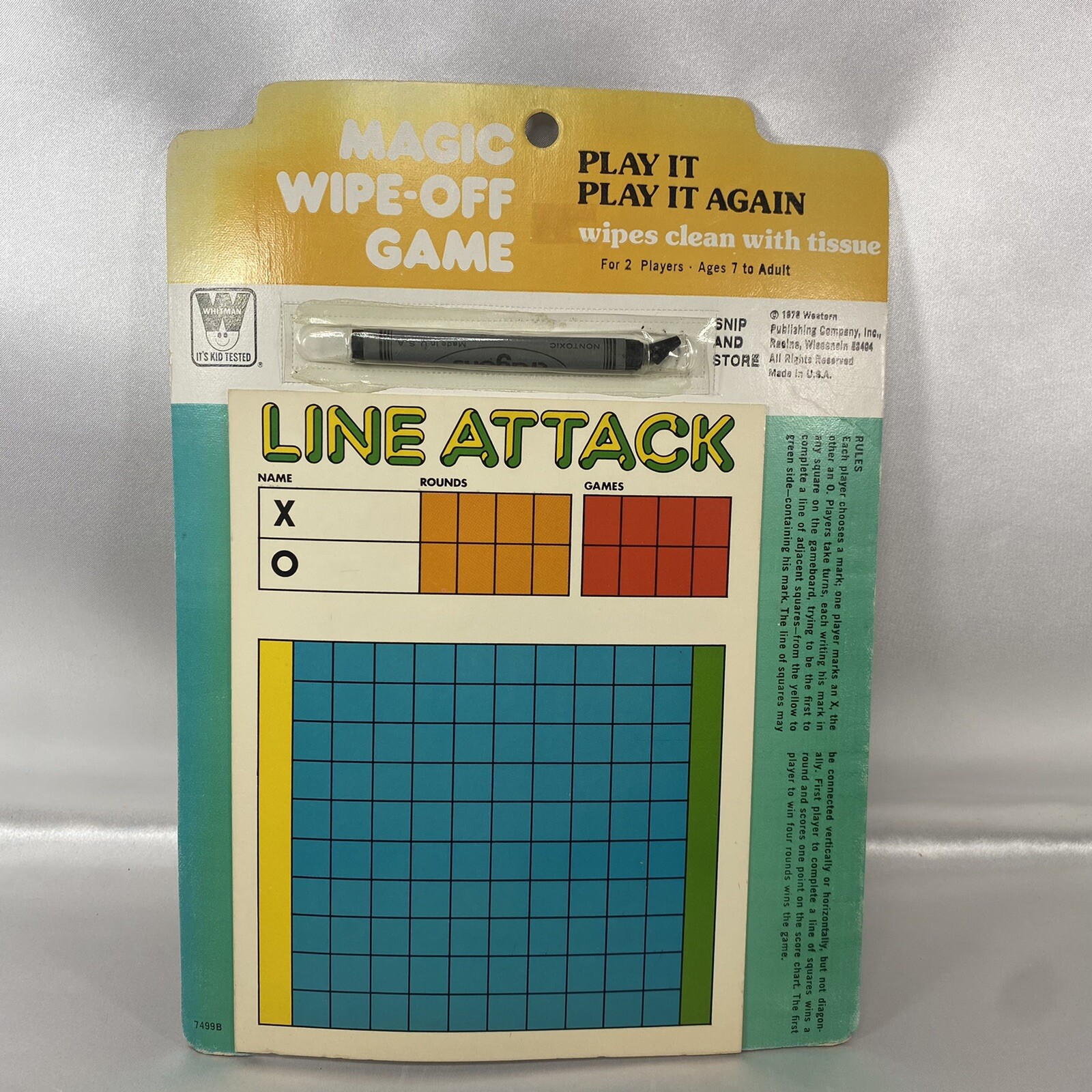 Vintage Line Attack Magic Wipe Off Game 1979 Wipe Clean Play Again