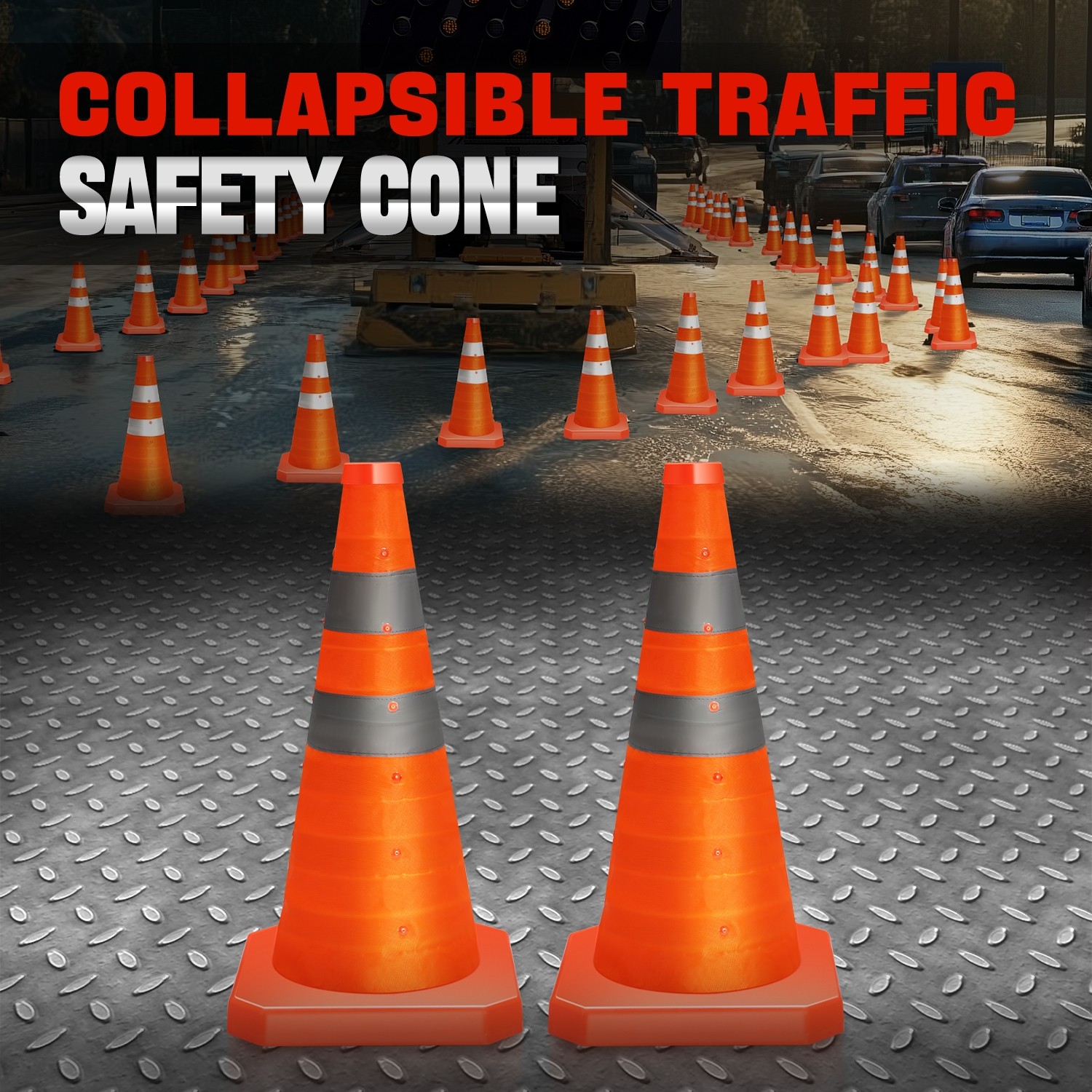 2 Pack 18 Inch Foldable Collapsible Traffic Safety Cones with Heavy-Duty Base