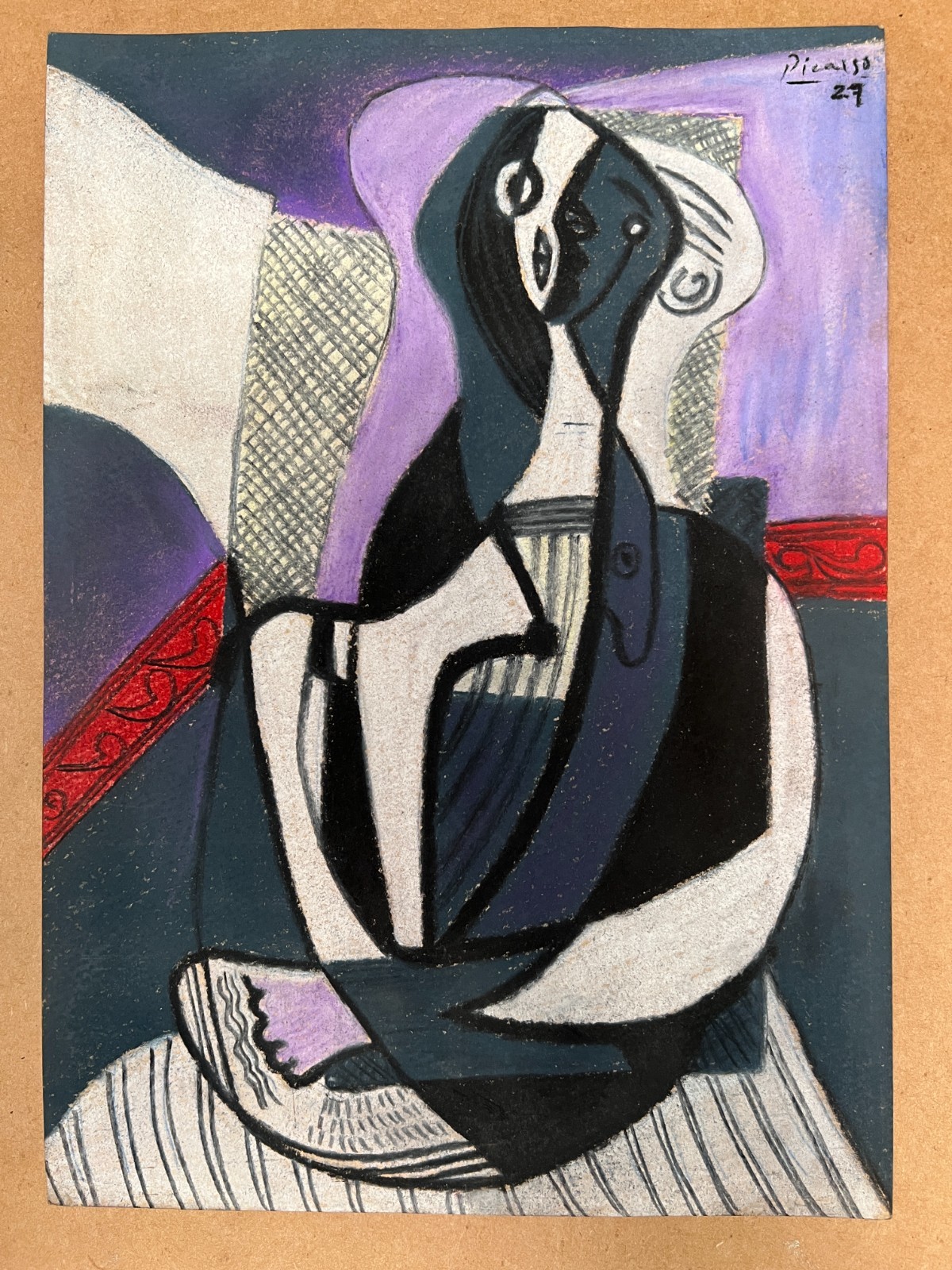 Pablo Picasso Drawing on paper (Handmade) signed and stamped mixed media.