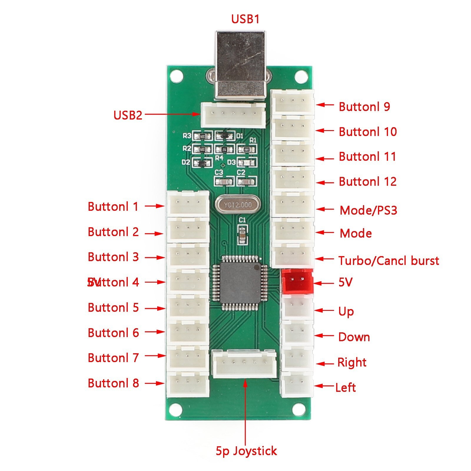 Arcade 1 Player DIY Kit 5V LED Light Buttons Fit for PC Games Raspberry pi 2 3 E