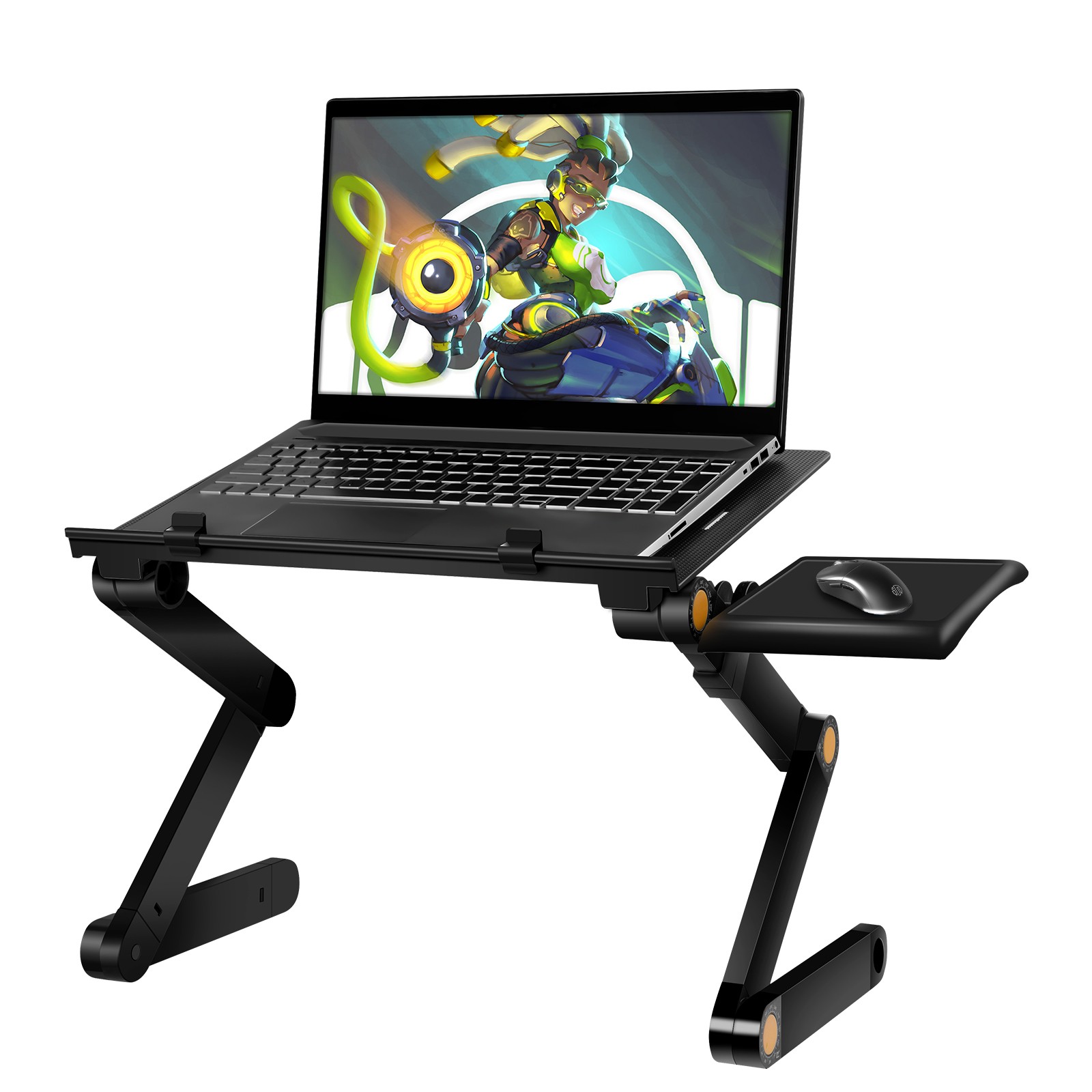 Adjustable Aluminum Laptop Stand with Detachable Mouse Pad for Bed Sofa Office