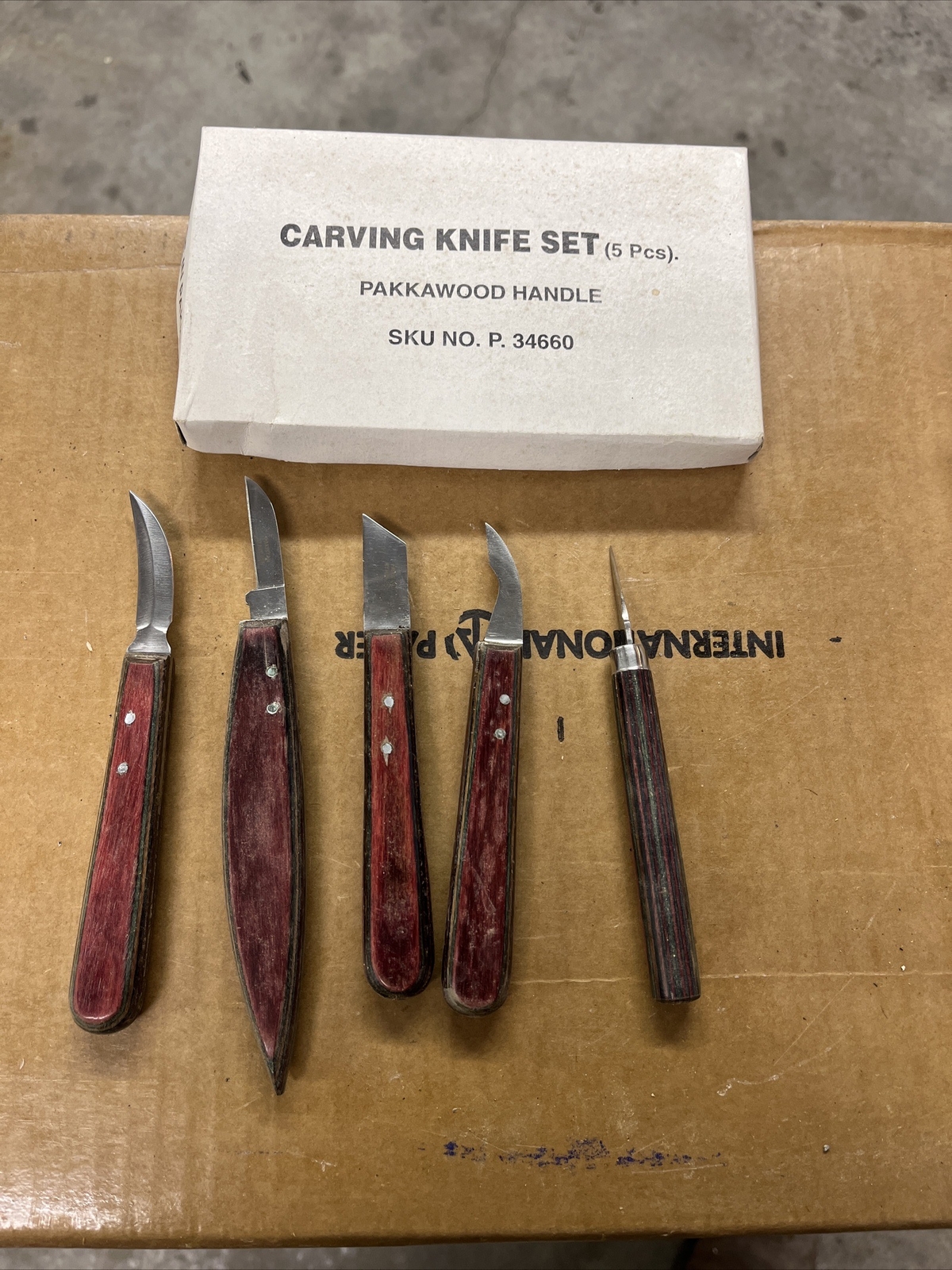 Pakkawood Handle Wood Carving Knife 5 Piece Set Rare Knives Pakistan New VTG